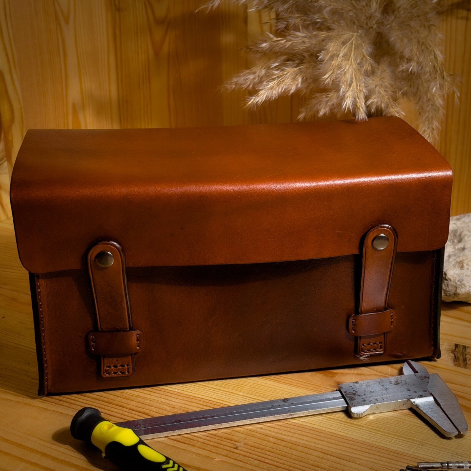 Leather tool bag. Toolbox for instruments in home or car. Leather box. Handmade
