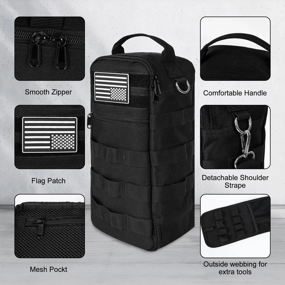 Portable Small Tool Bag, Heavy Duty Tool Pouch Bag with Shoulder Strap and D-…