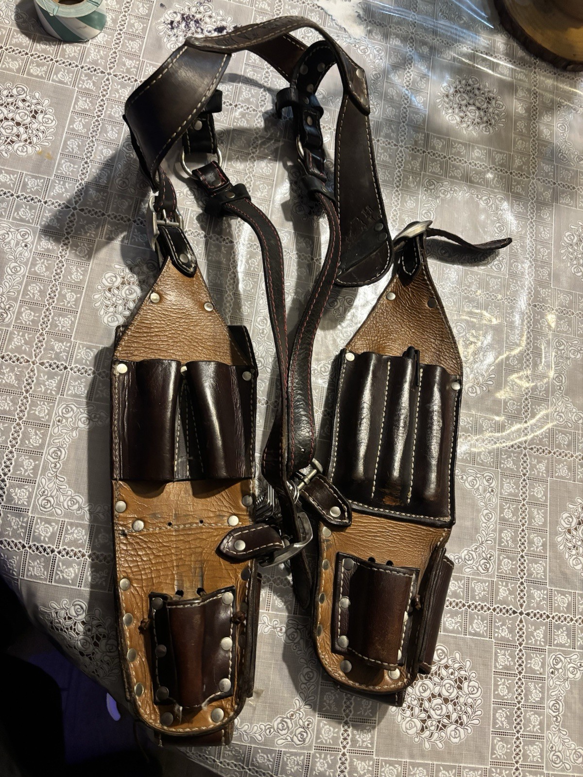 leather dual underarm shoulder harness and utility tool bag