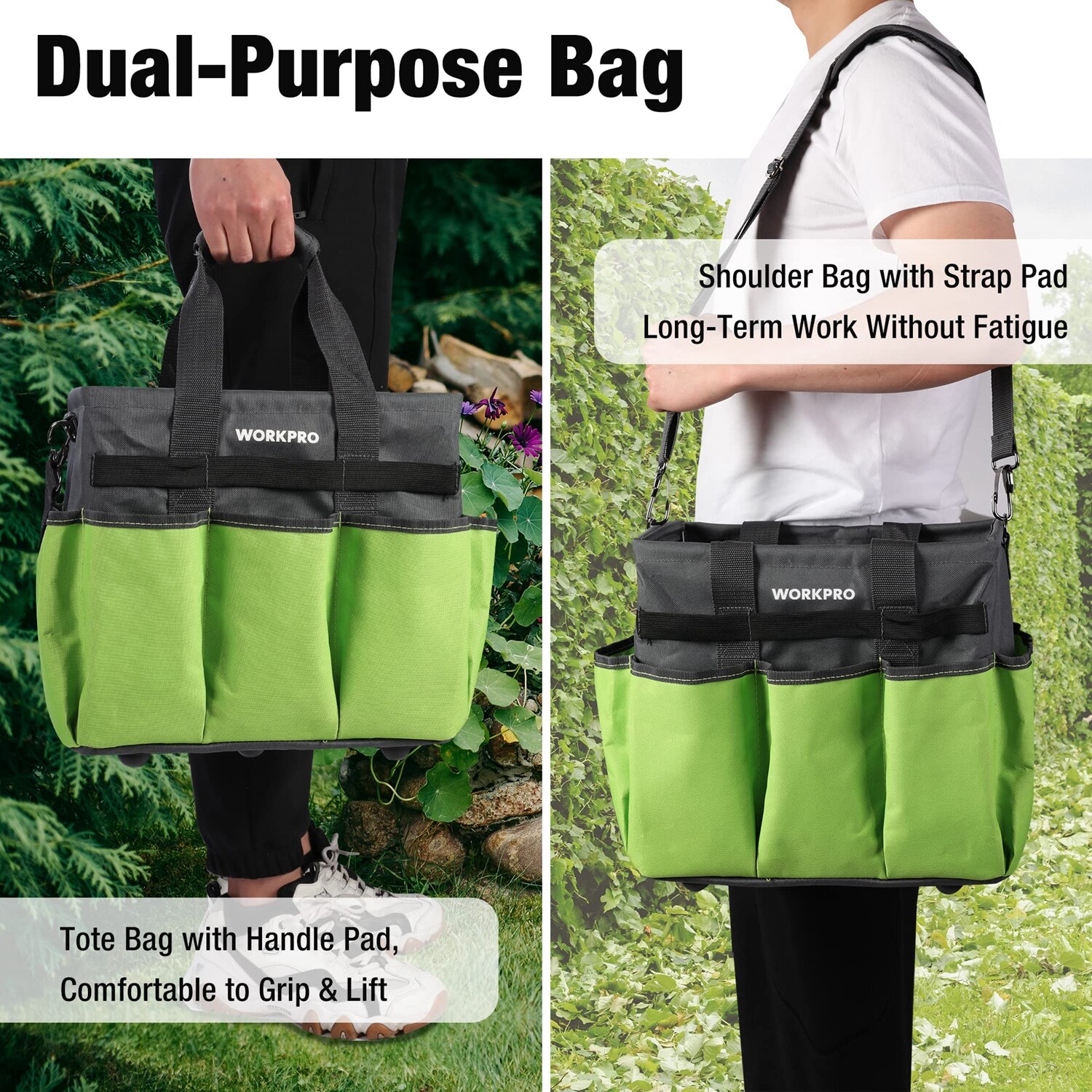 WORKPRO Garden Tote Bag Heavy Duty Gardening Tool Bag w/10 Pocket Shoulder Strap
