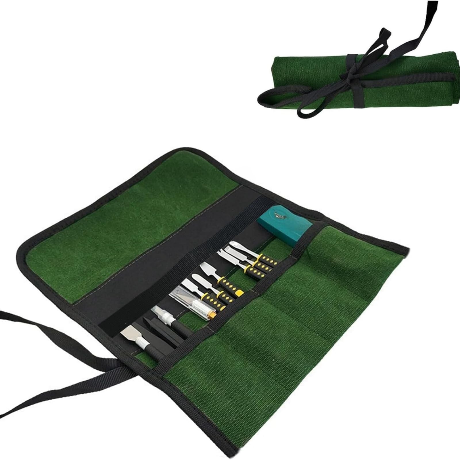 BLIRITEL Small Canvas Tool Roll Up Bag – Chisel Organizer With 4 Green