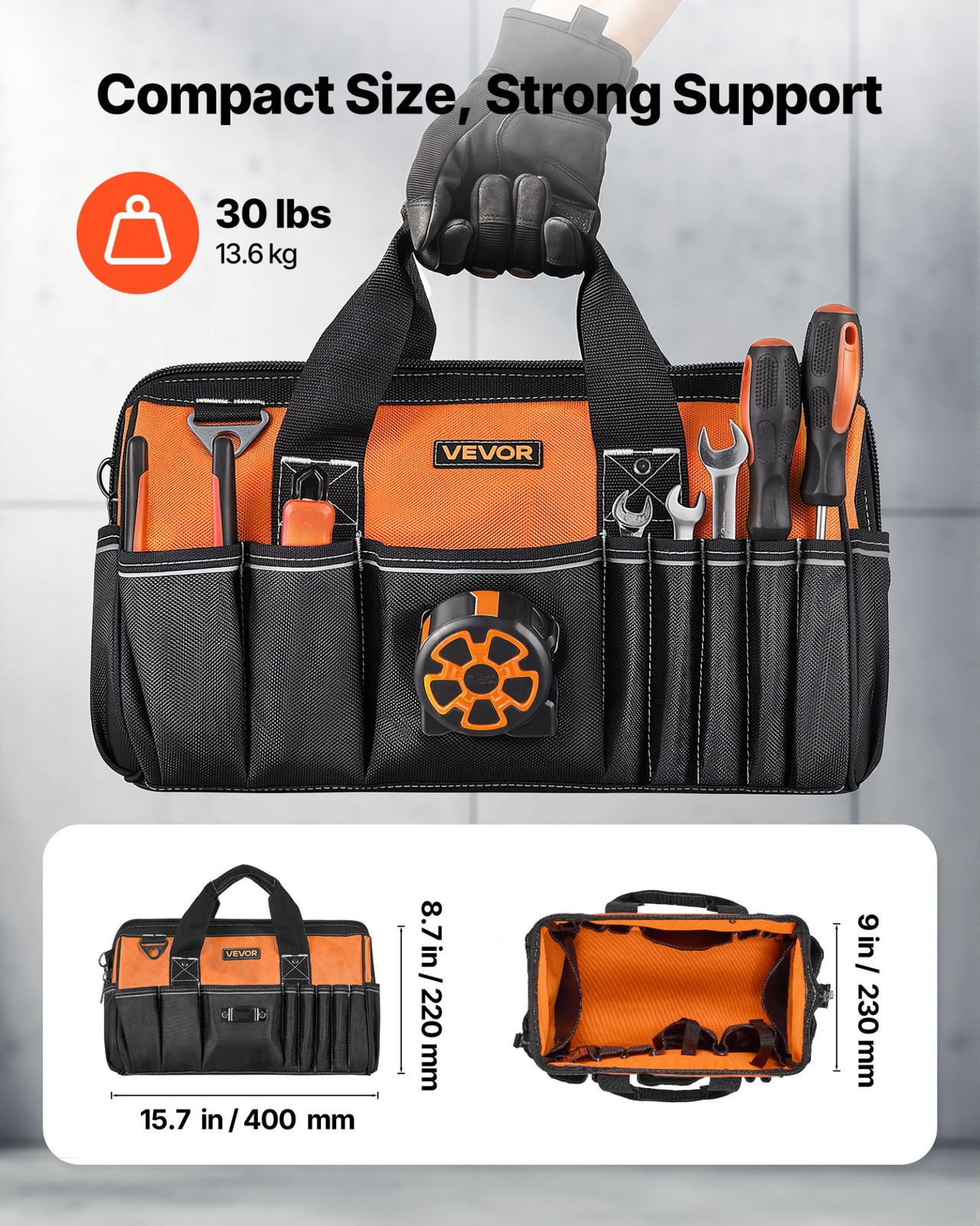 15.7″ Tool Bag 33-Pocket Toolbox Organizer w/ Shoulder Strap