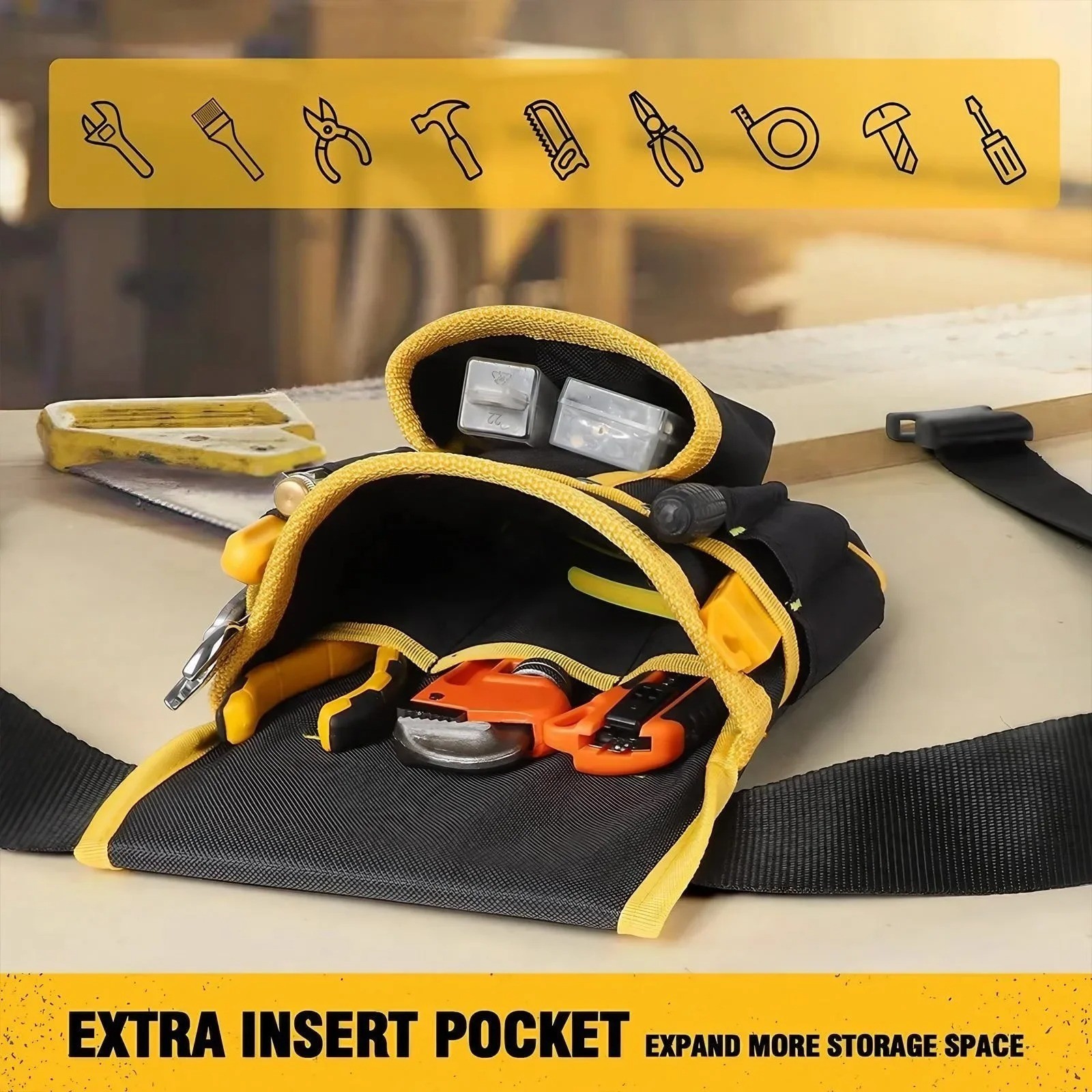 Adjustable Men’s 26 Pockets Tool Belt Magnetic Holder Sturdy Waist Pouch for AA