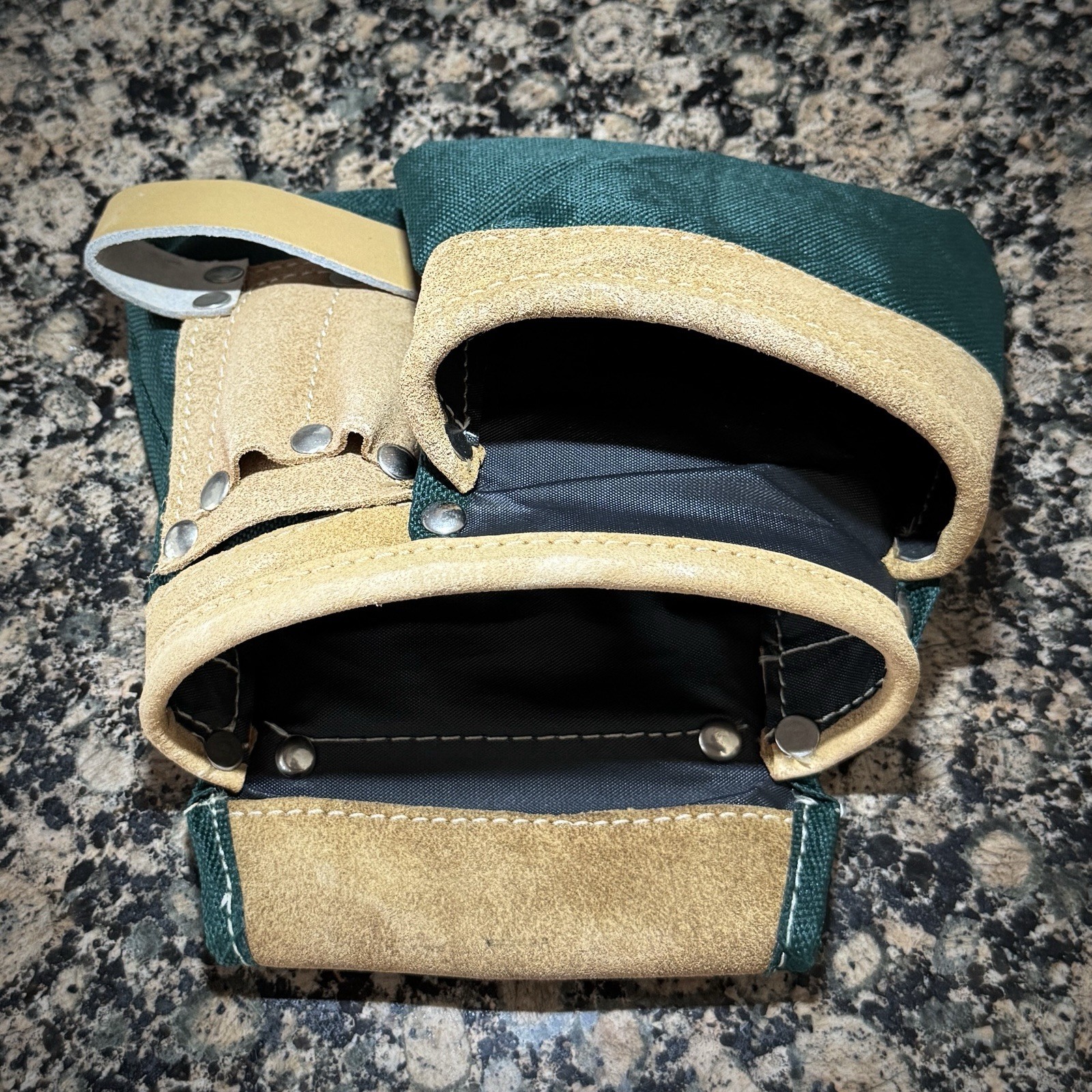 Kids Toolbelt with Leather Accents Green and Beige Light Brown Two Pocket 9x8x6