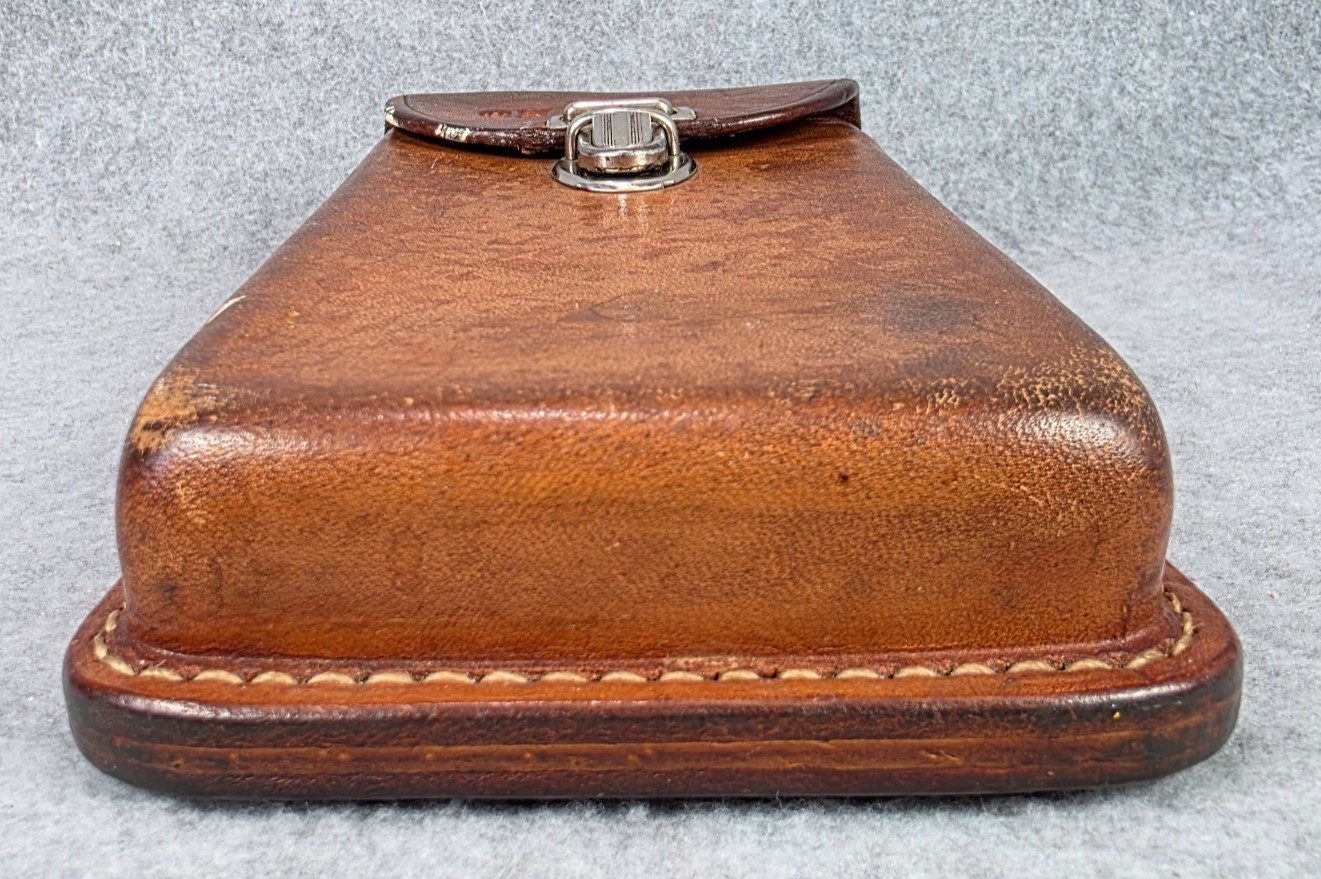 Vintage CuSack Q Leather Tool Belt Loop Hard Case Bag Pouch 8″ USA Made brown