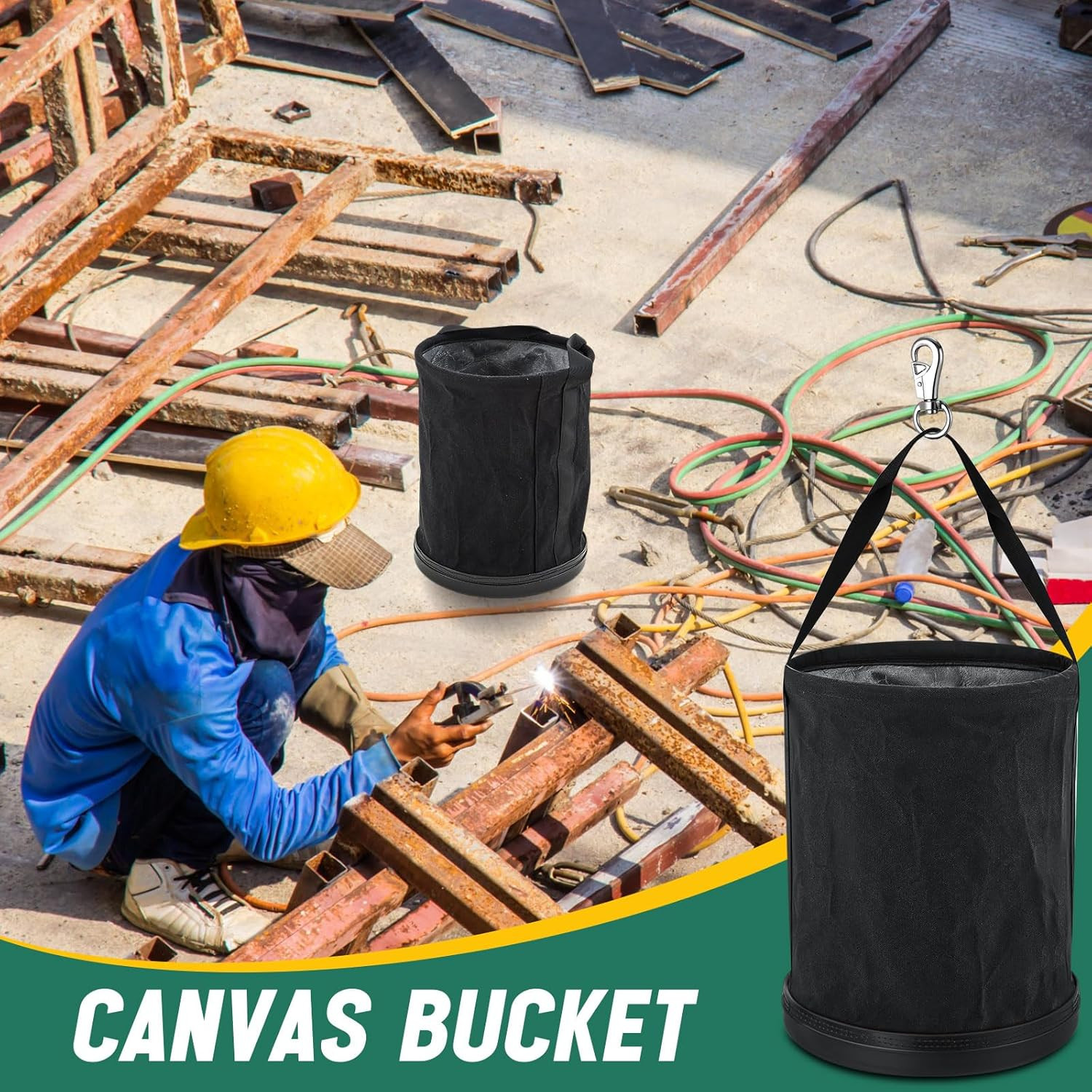 15″ Canvas Tool Bucket Bag (2 Pack) with Metal Hook – 150 Lbs Capacity