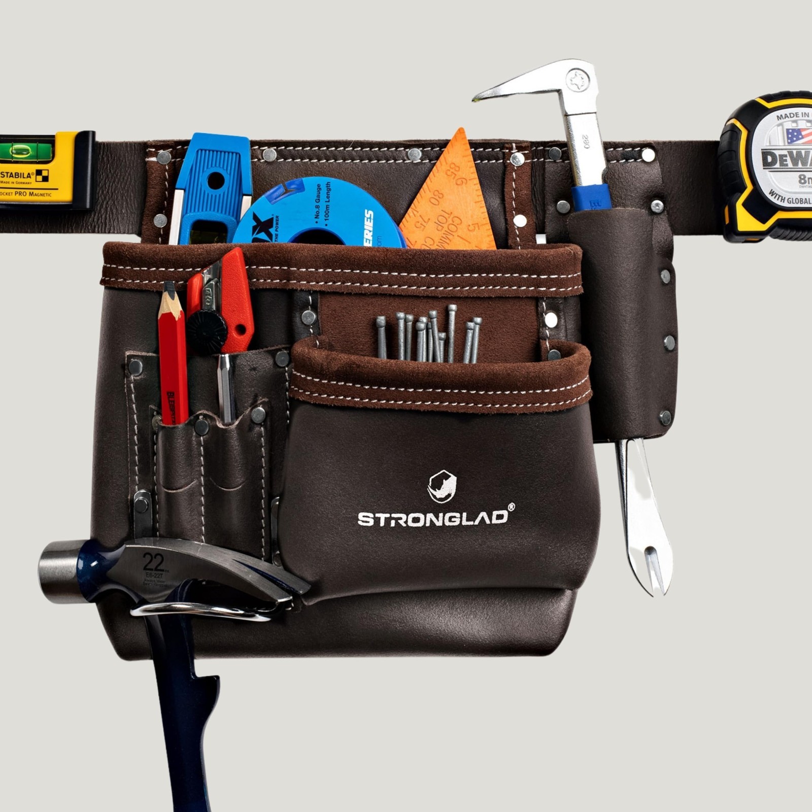 6-Pocket Leather Tool Belt – Adjustable 29-46″ Utility Pouch for Carpenters, Ele