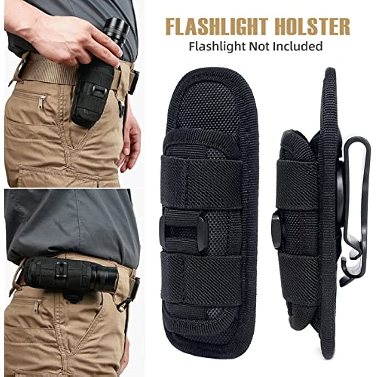 Tactical Molle Torch Holster Case Belt Torch Cover 360° Rotatable Flashlight Bag