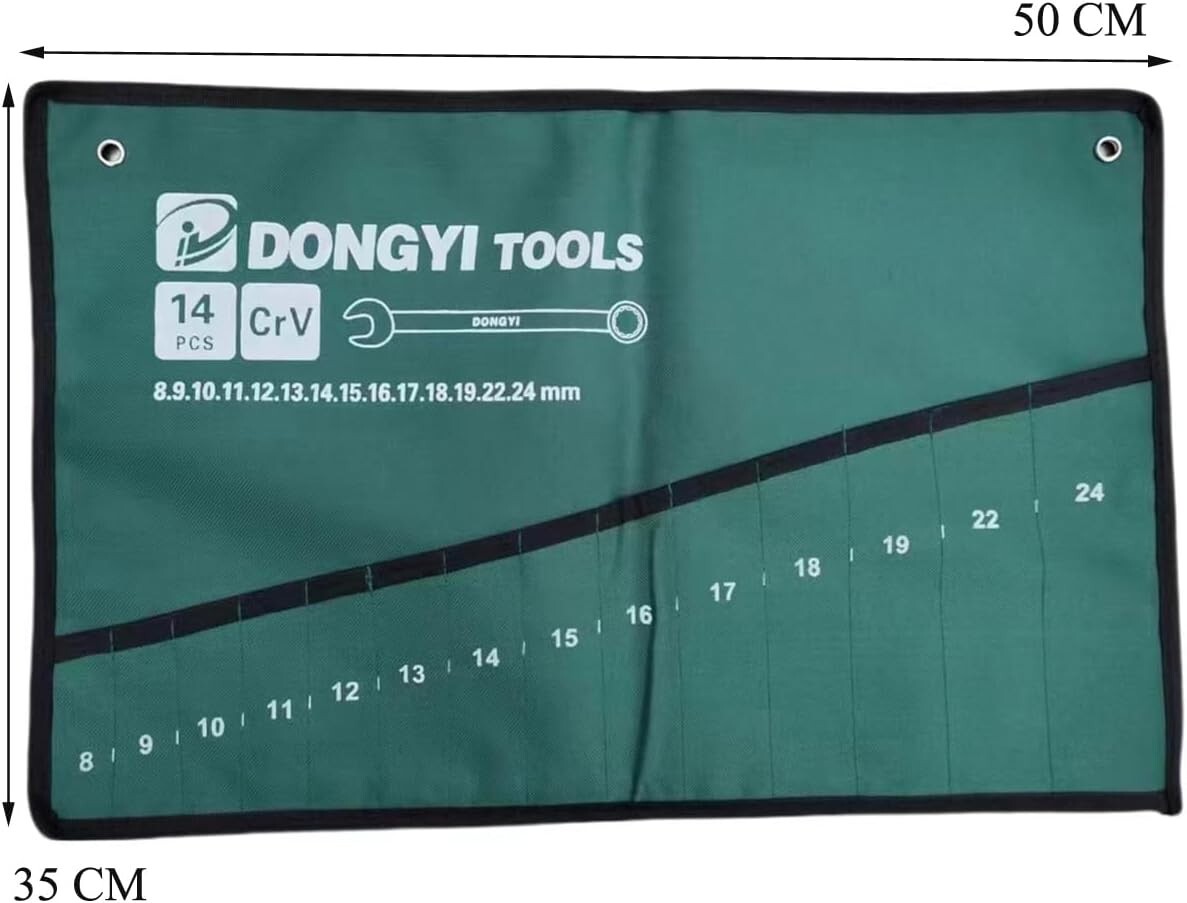 Canvas Wrench Roll Up Pouch Set 14 Pocket Tool Organizer for Metric Wrenches