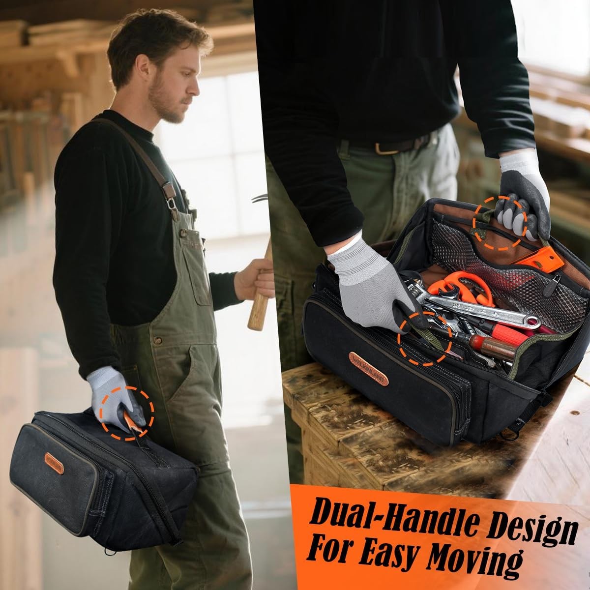 WELKINLAND LayFlat Tool Pouch Organizer, 13-Inch Small Tool Bag, Heavy-Duty Waxe