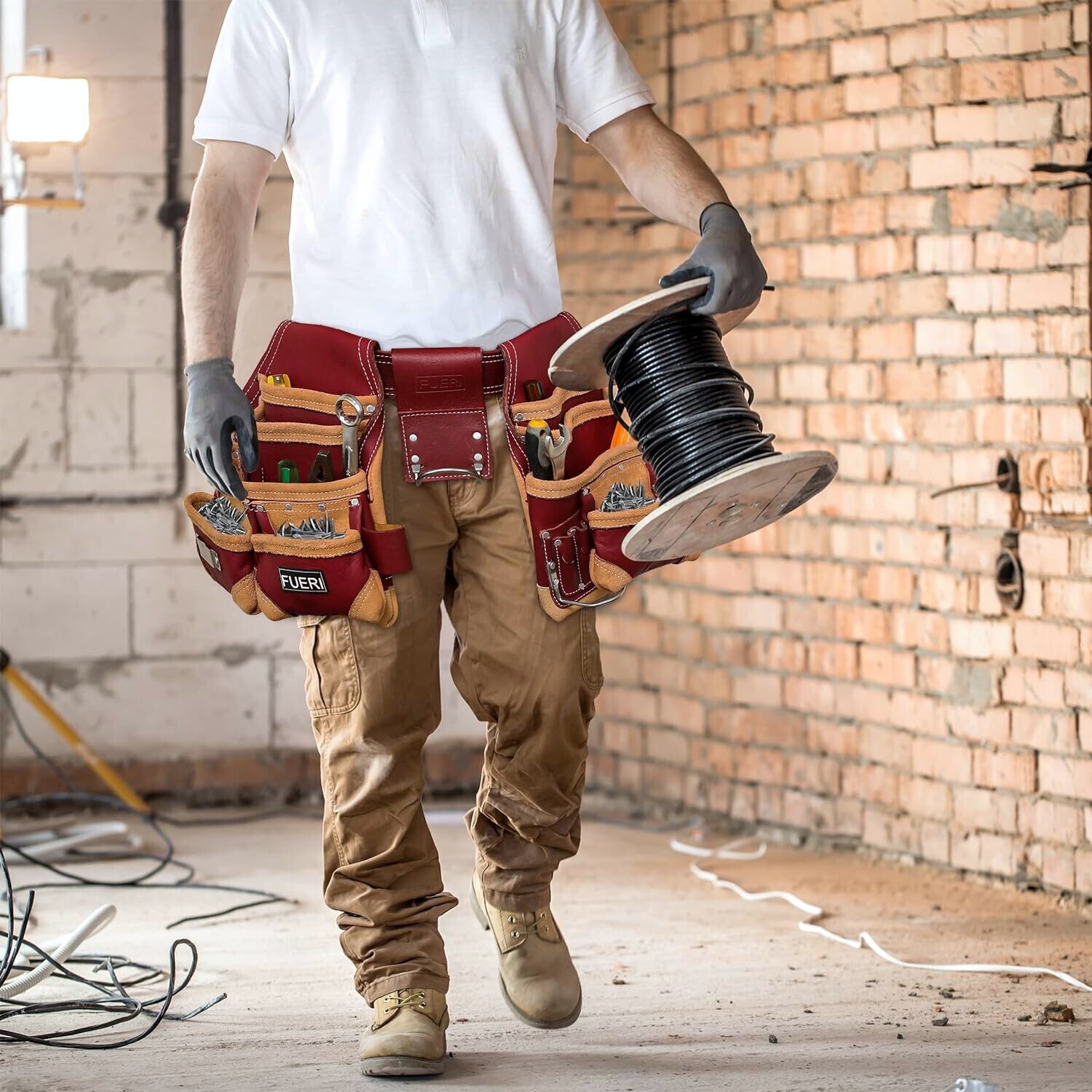 Leather Tool Belt Carpenter Electrician Construction Framer Pouch 16 Pocket Bag