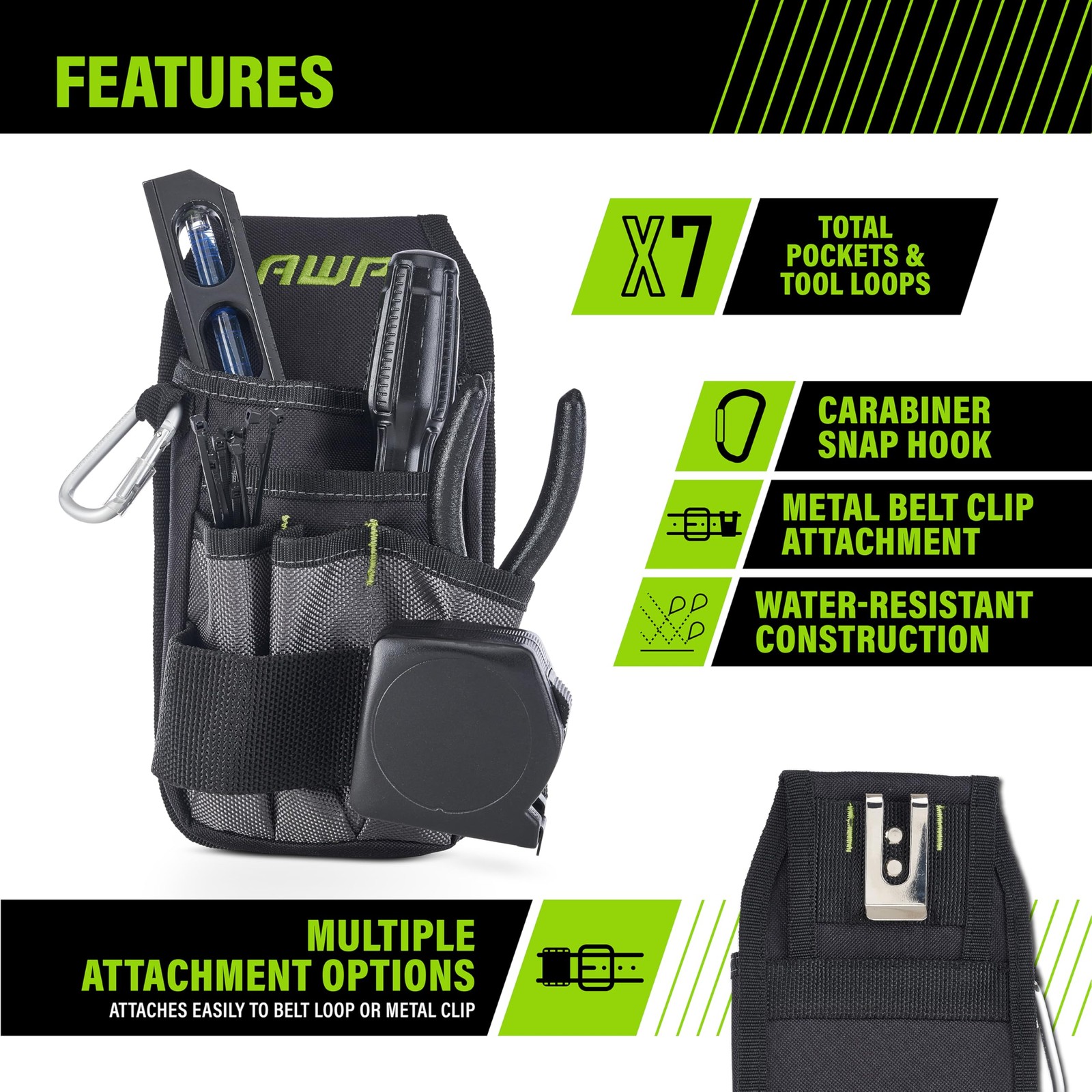 Professional Tool Pouch Electrician Multi Pocket Organizer Belt Bag 7 Pockets Po