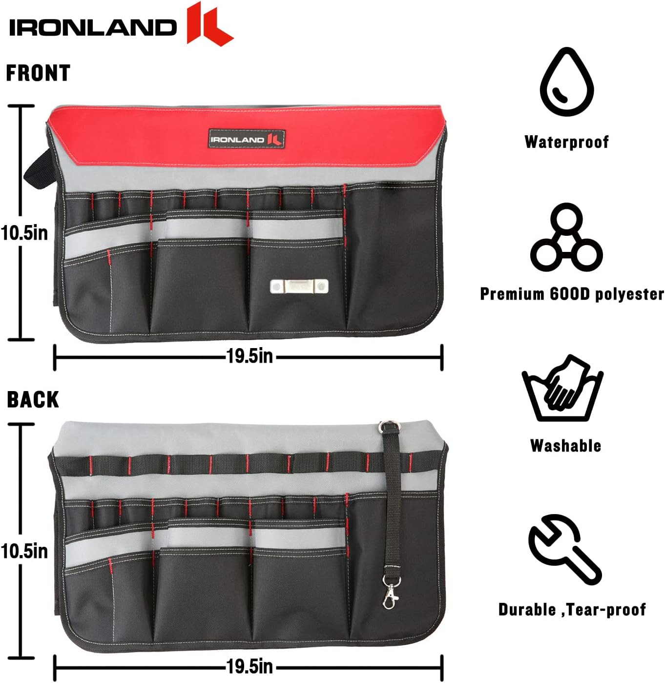 IRONLAND Bucket Tool Organizer Fit 3.5-5 Gallon Bucket, 51 Medium, Red