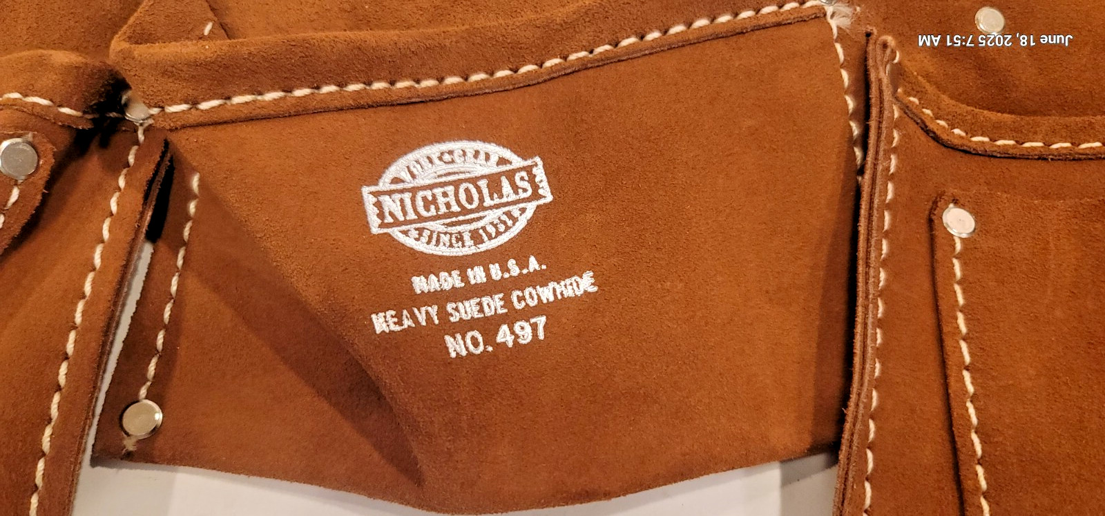 NICHOLAS Work Gear Made in USA Heavy Suede Cowhide No. 497 Tool Pouch New