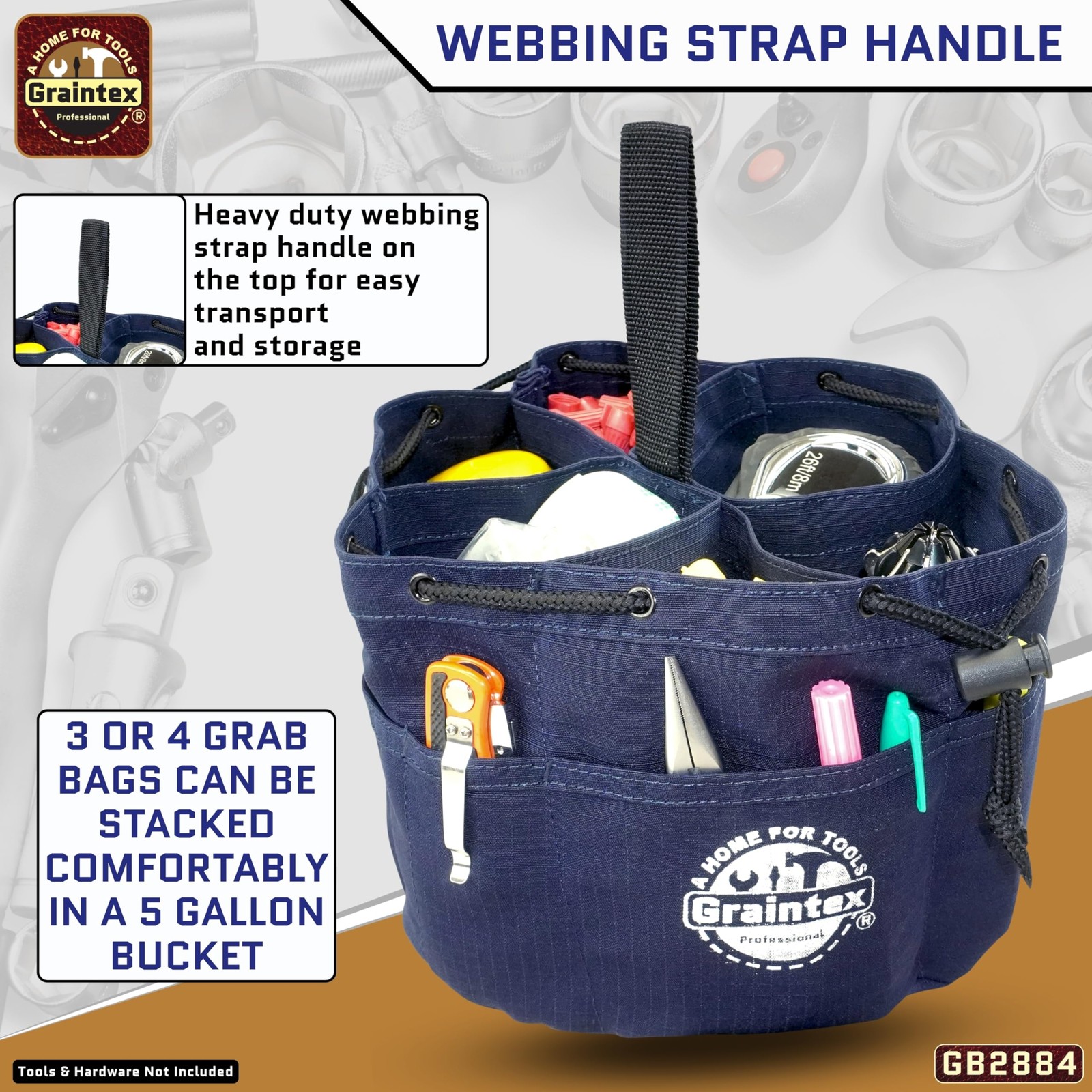 18 Pockets Grab Bag Rip-stop Canvas Drawstring Closure, Small Part Organizer …