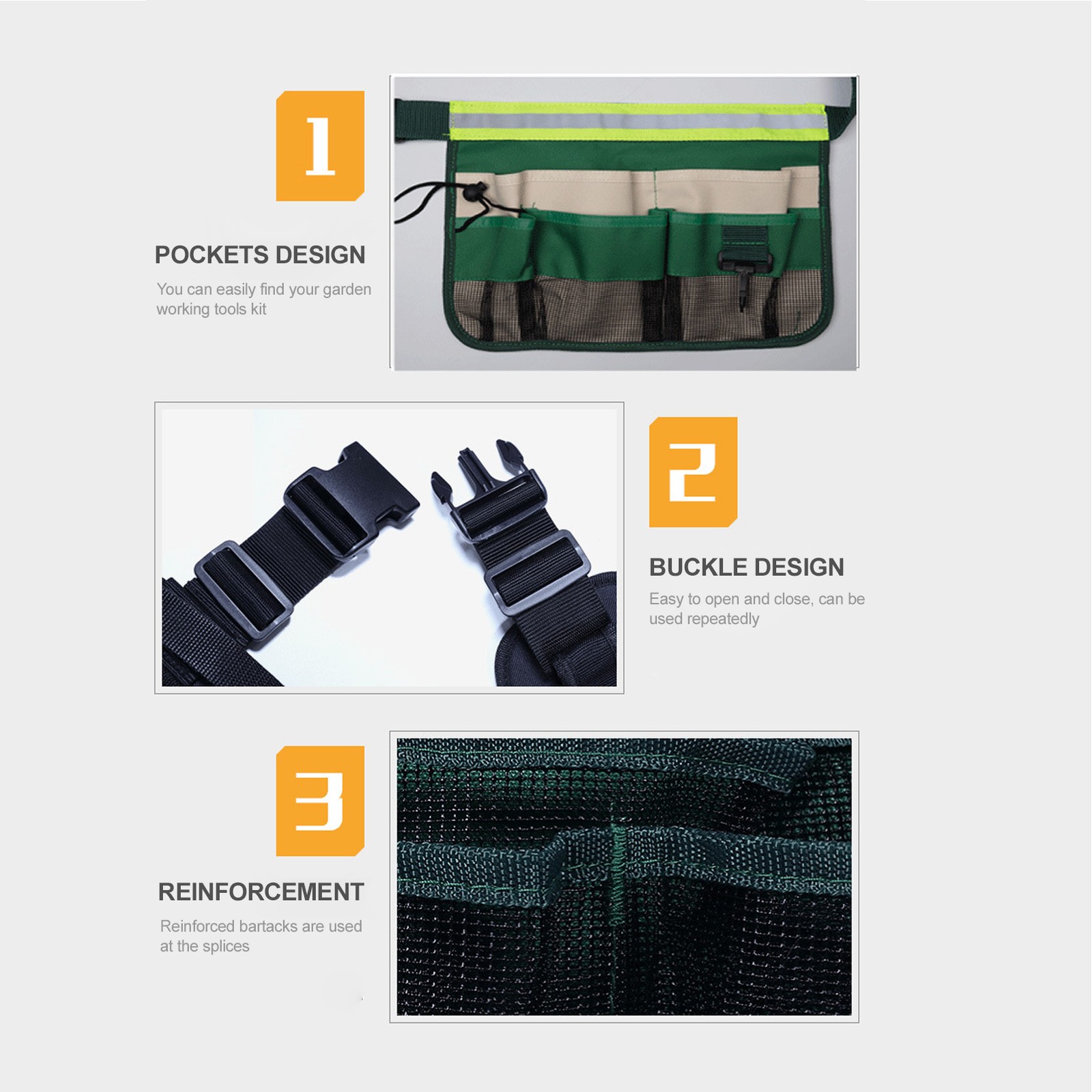 1-Garden Tool Belt Bags Waist Tool Apron With Pockets 600D Oxford Cloth EUHA