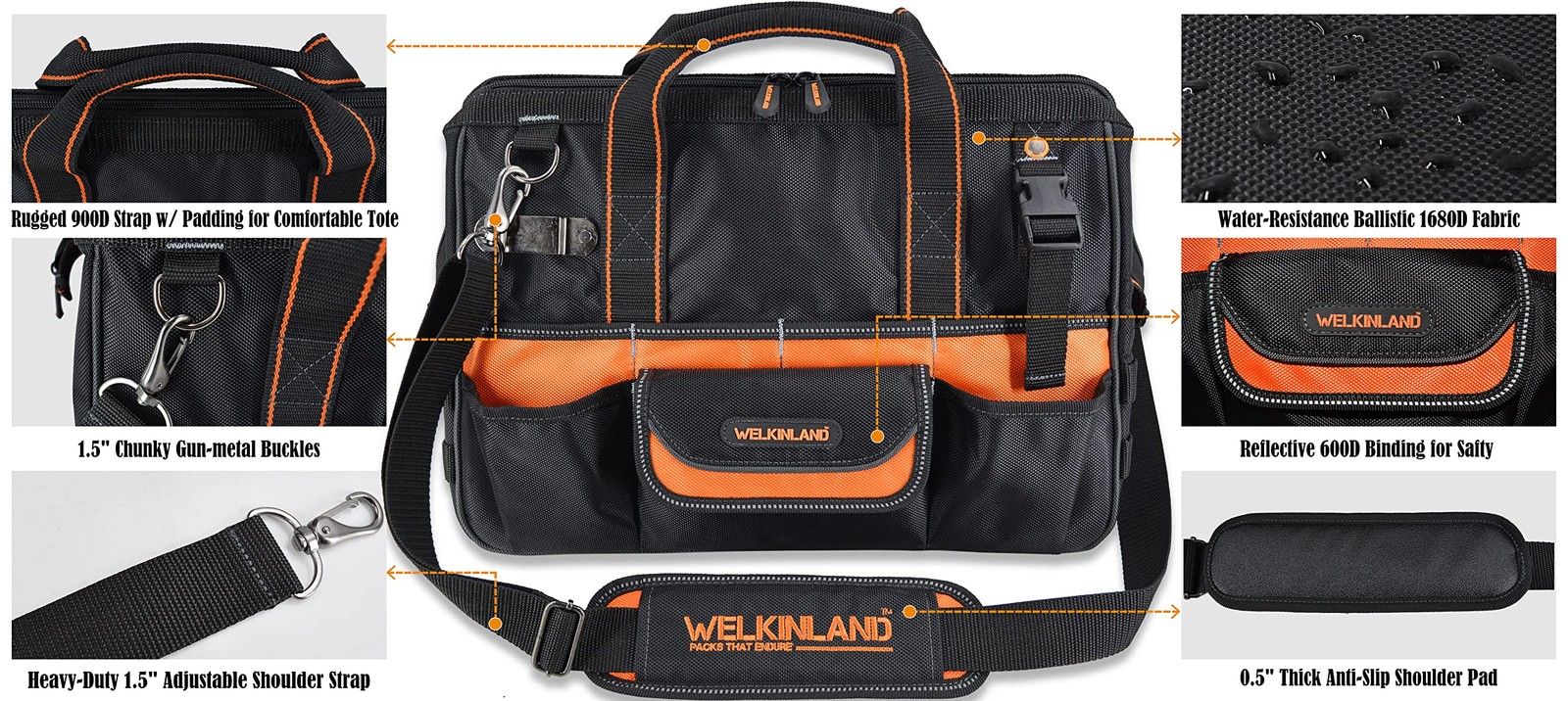 16 Inch 34-Pocket Heavy Duty Open Top Electrician Tool Bag Organizer