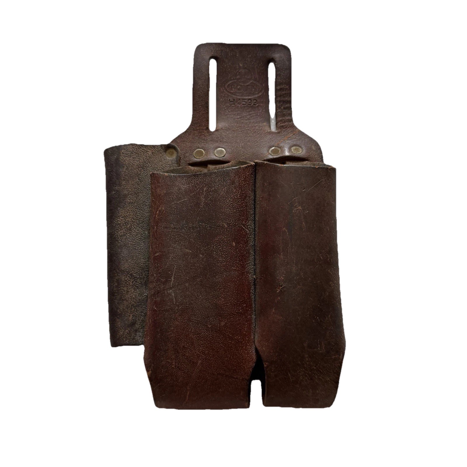 Vintage Brown Leather Double Pouch Duty Belt Holder Police Gear