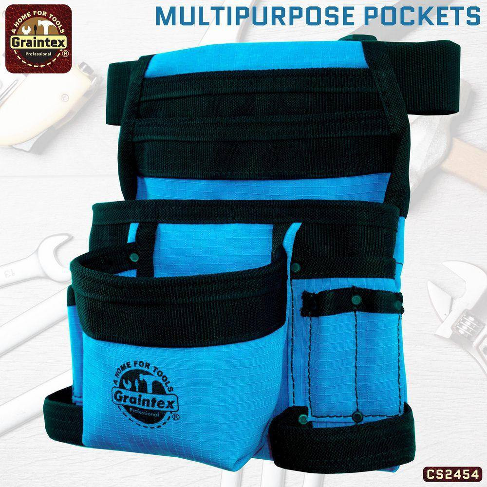 10-Pocket Blue Canvas Finisher Tool Pouch with Belt