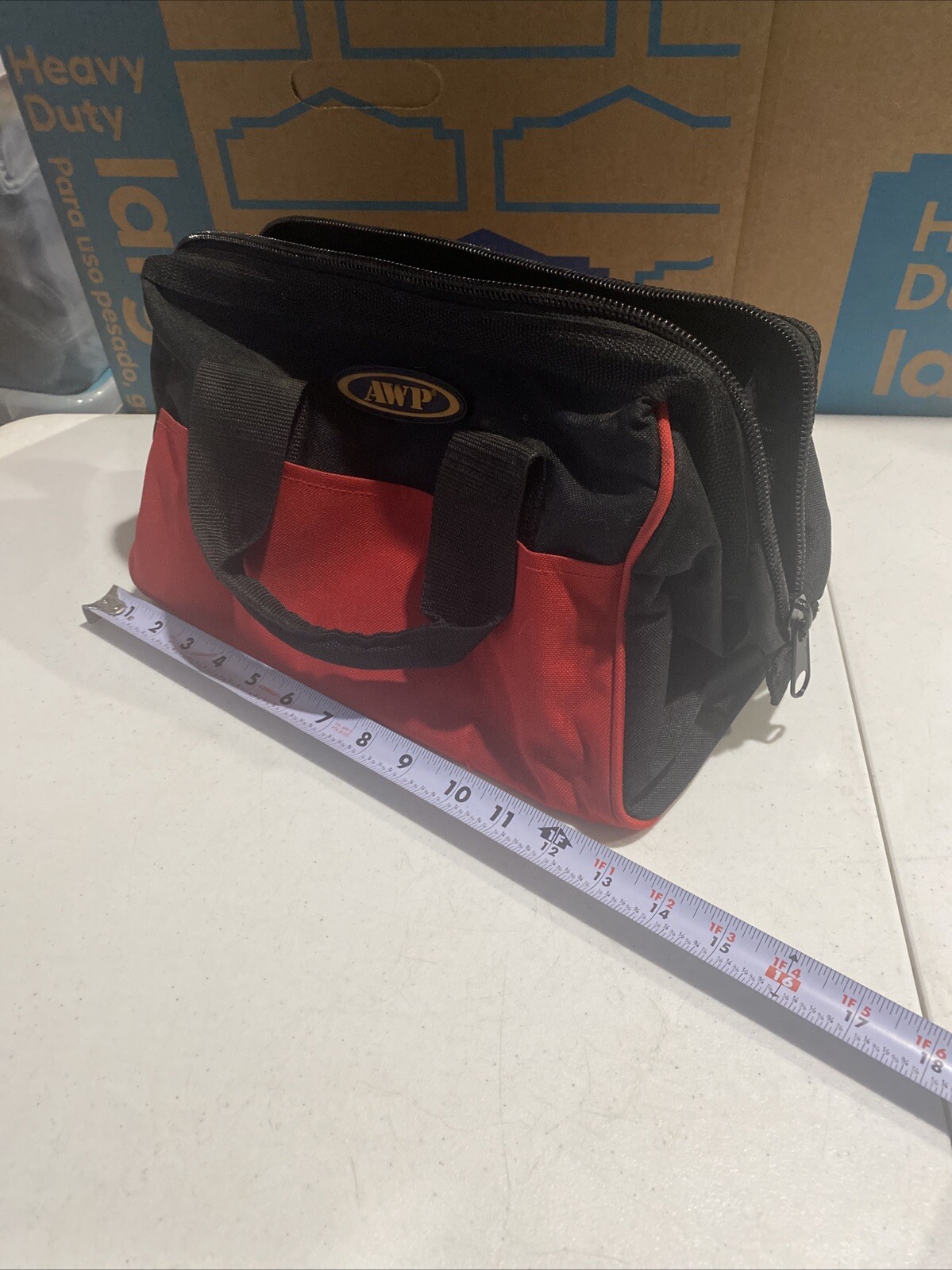 AWP Black/Red Polyester Utility Tool Tote Zip Closure 13”