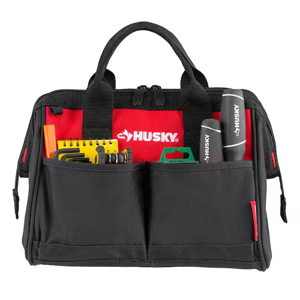 12 in 4 Pocket Zippered Tool Bag Dual-Zipper Water-Resistant Material