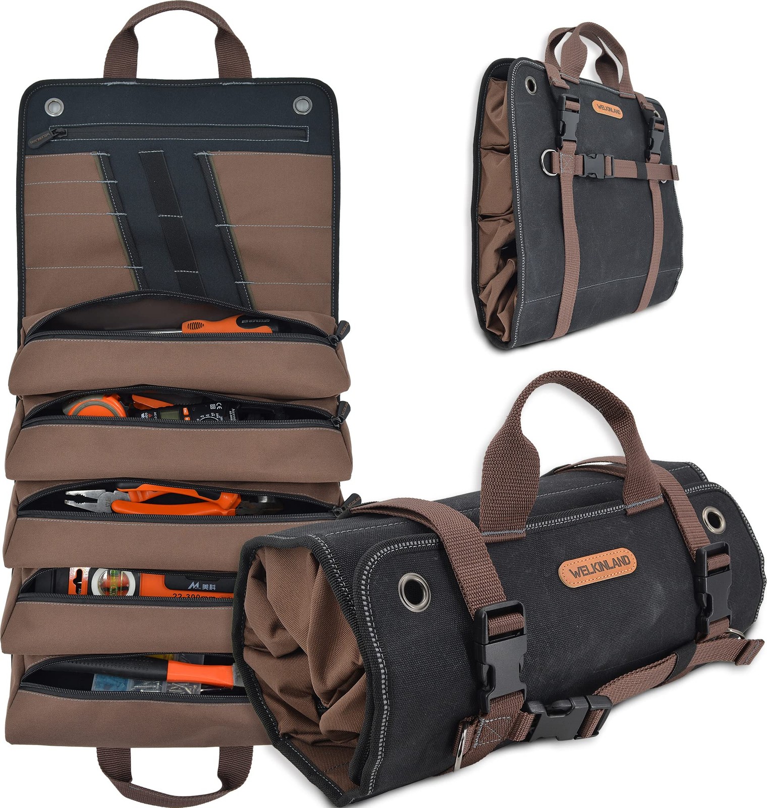 WELKINLAND Heavy-Duty Waxed Canvas Tool roll, 15-Pockets Tool Wrap Roll, 15L …