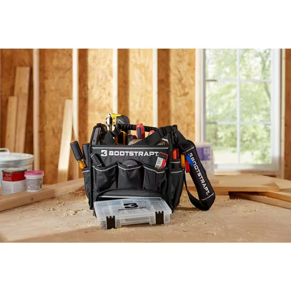 12 In. Electrician’S Tote Bag with Integrated Parts Bin Compartment