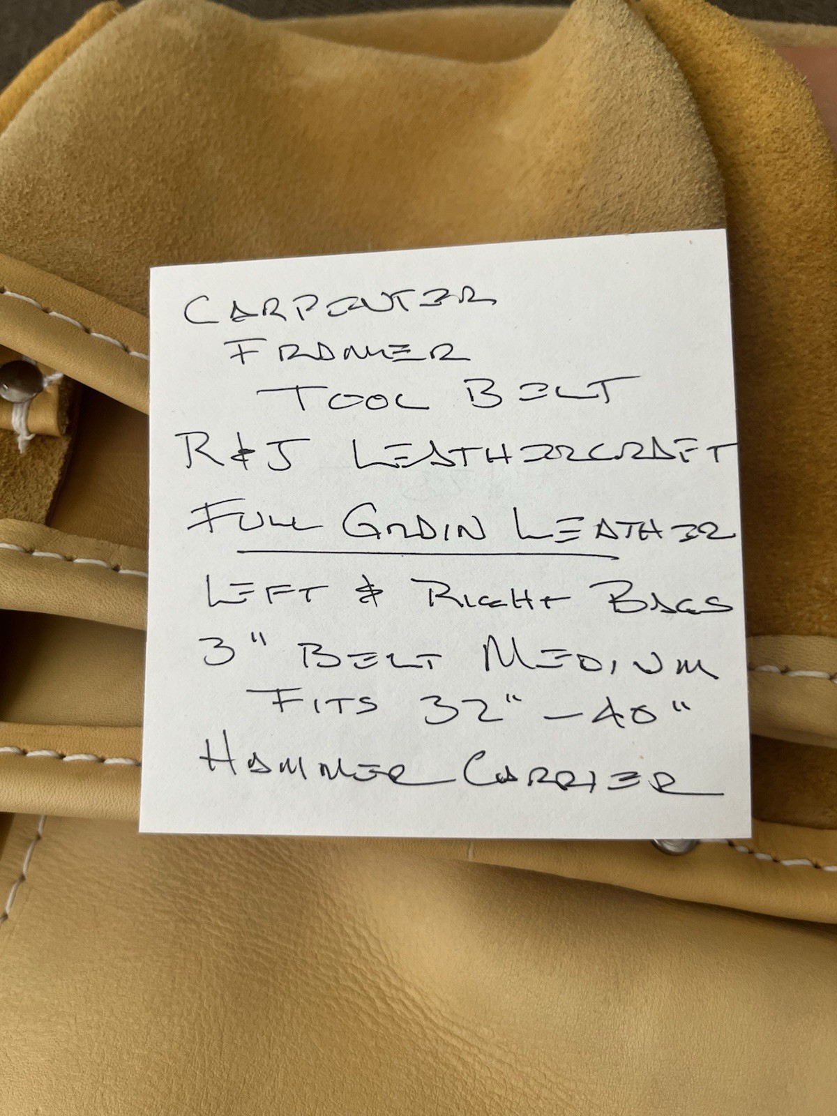 R&J Leathercraft 644 Leather Framer Tool Belt w/ Pouches, Hammer Holder Tan