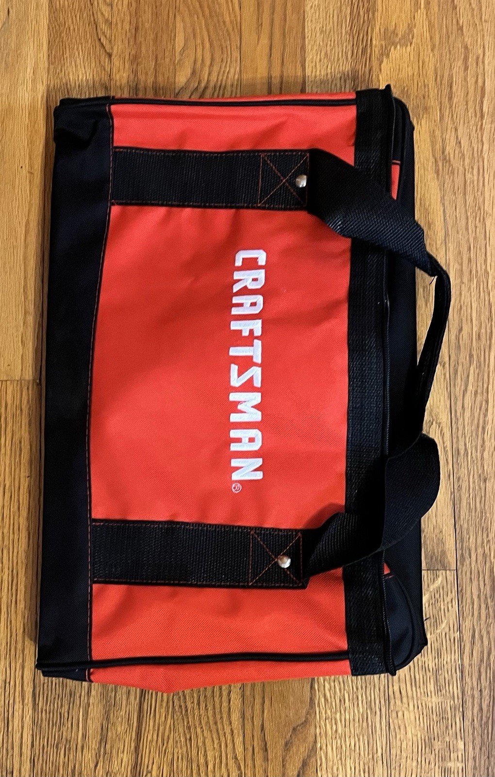 Craftsman Tool Bag Tote 18” x 12” x 12” Red Black Soft Sides Hard Base Zipper