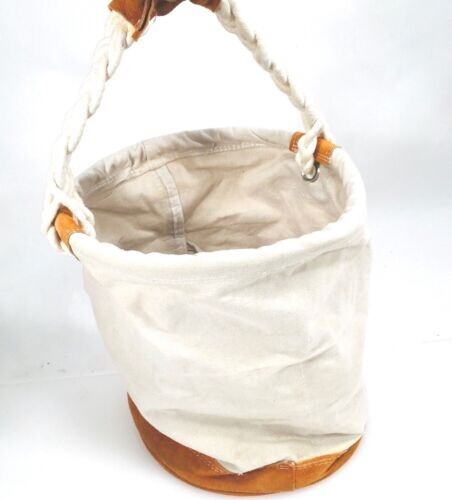 Round Canvas & Leather Tool Tote Bag Bucket With Rope Portable Tool Bag welder