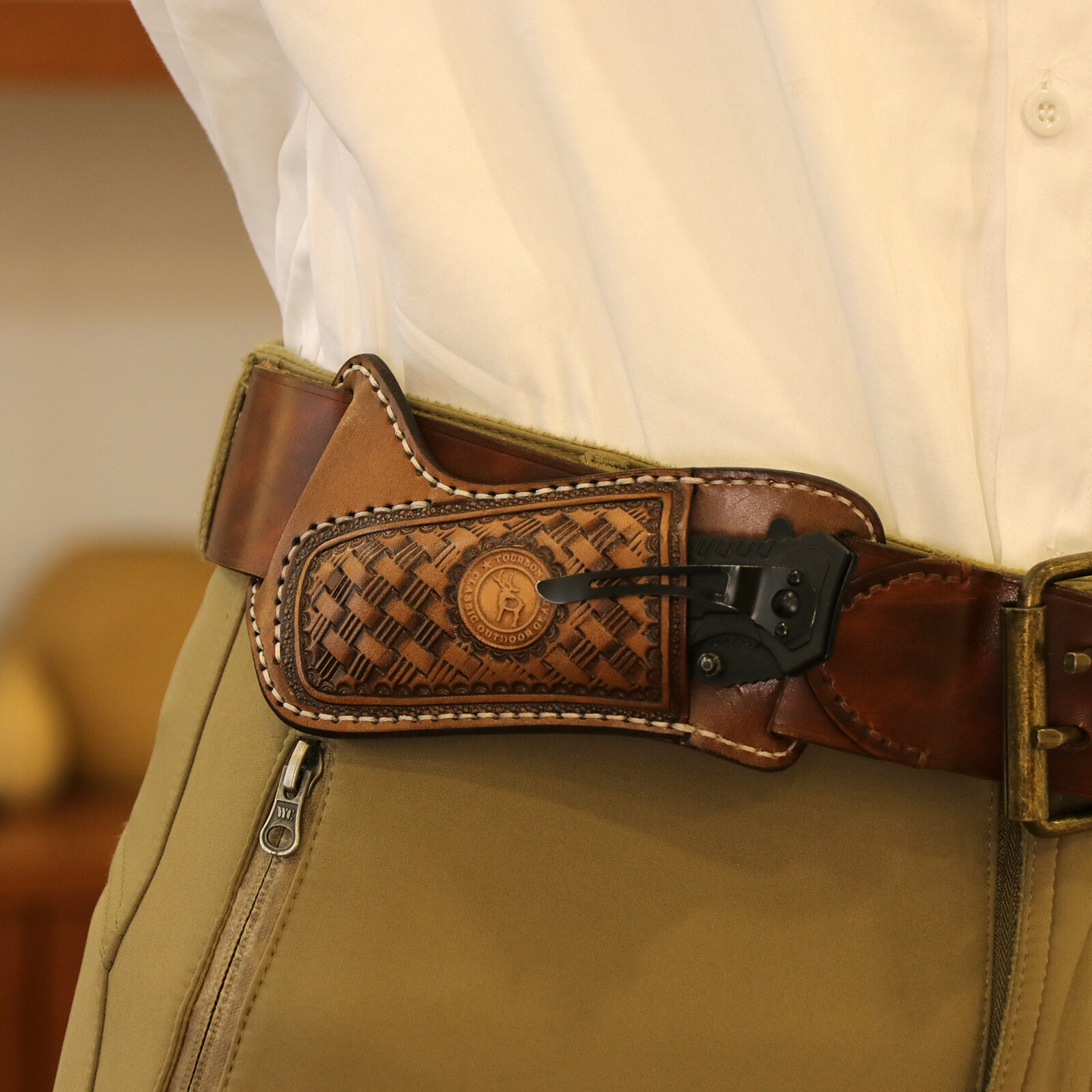 TOURBON Leather Folding Knife Sheath Belt Carry Pouch Tool Pocket Knives Holster
