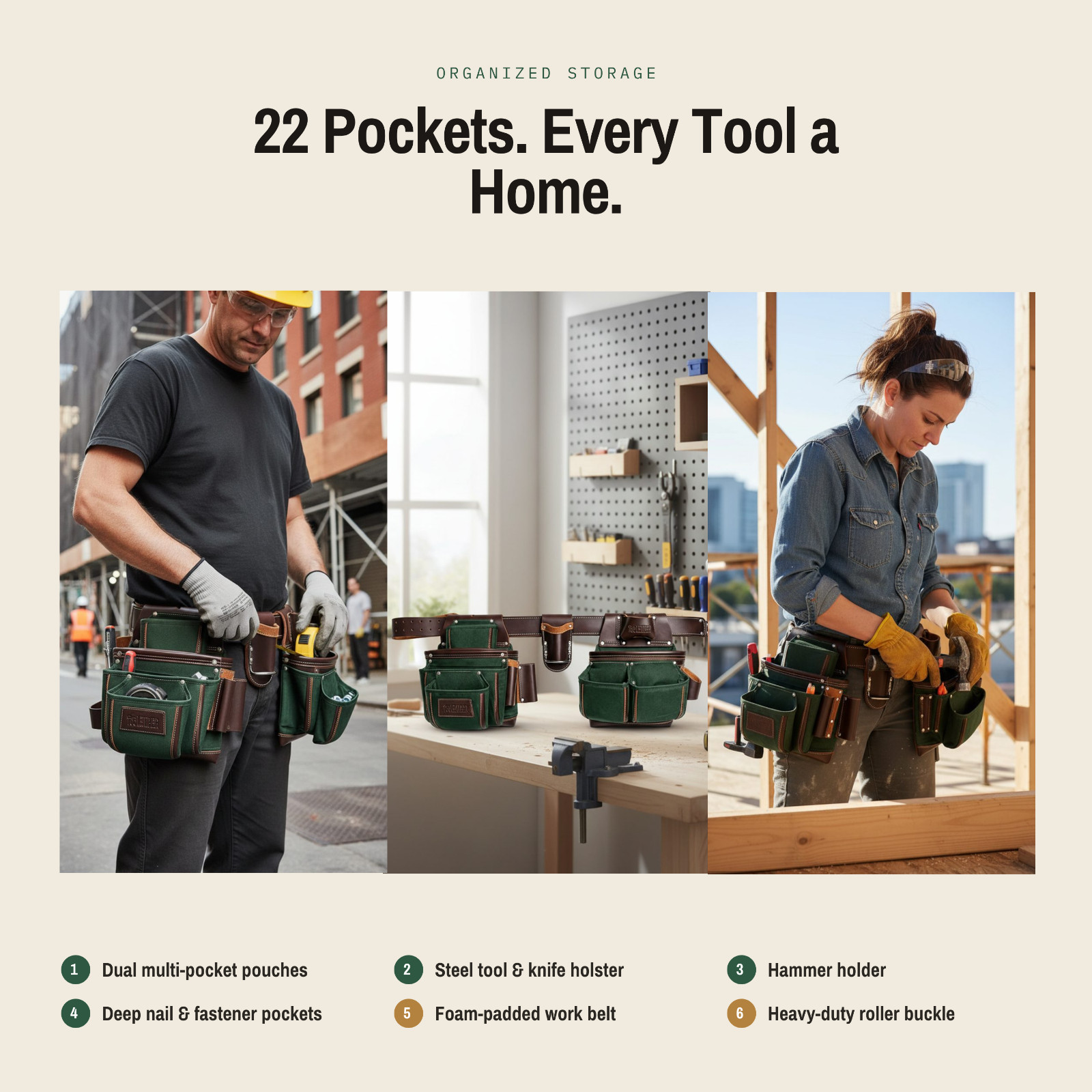 Leather Tool Belt for Men – Heavy Duty Carpenter Tool Belt with Multiple Pockets