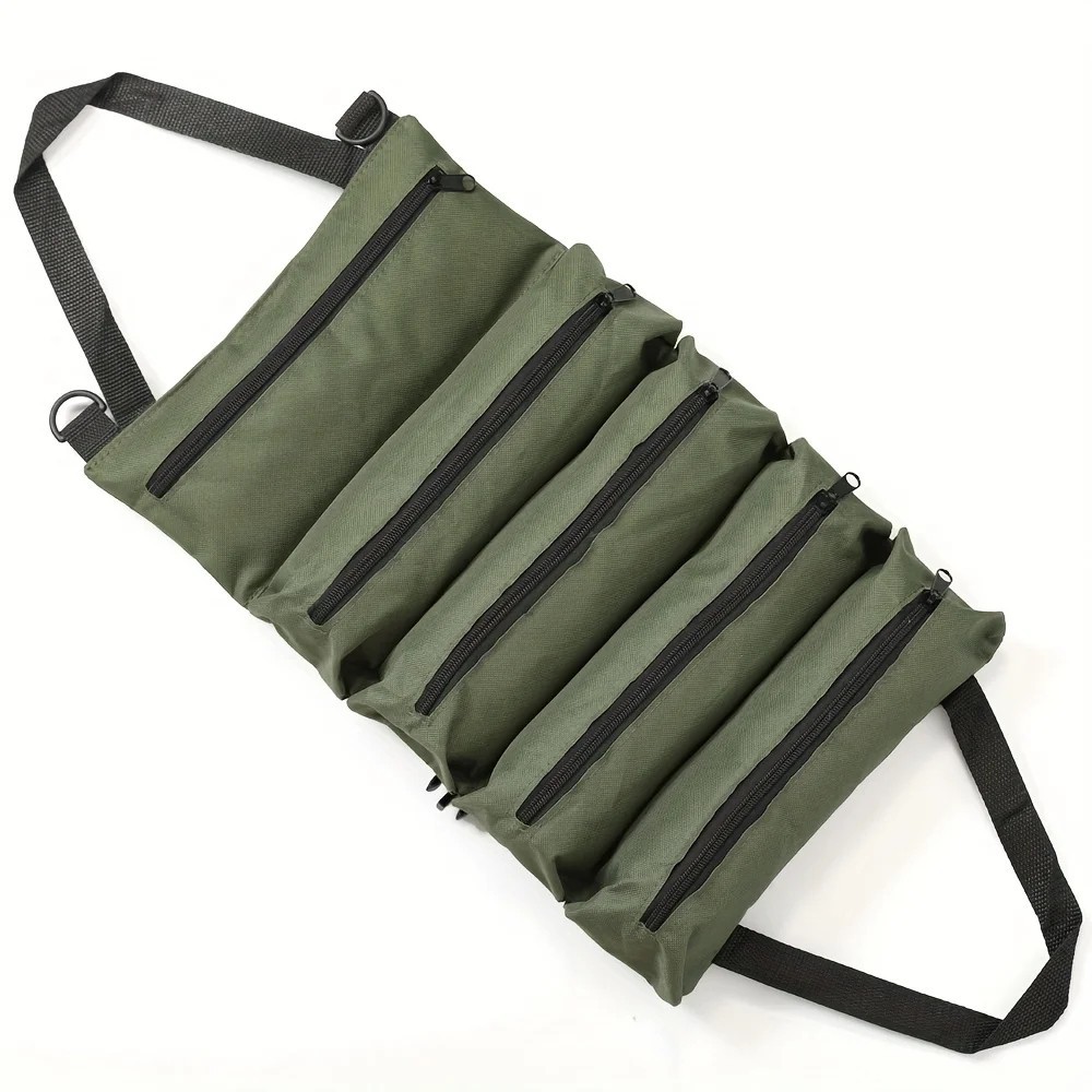 Multi-Purpose Tool Roll Up Bag 5 Pocket Wrench Pouch Canvas Hanging Organizer