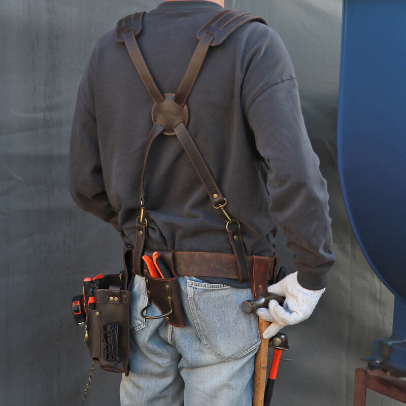 TOURBON Leather Tool Harness Suspenders Belt for Carpenter & Contractor