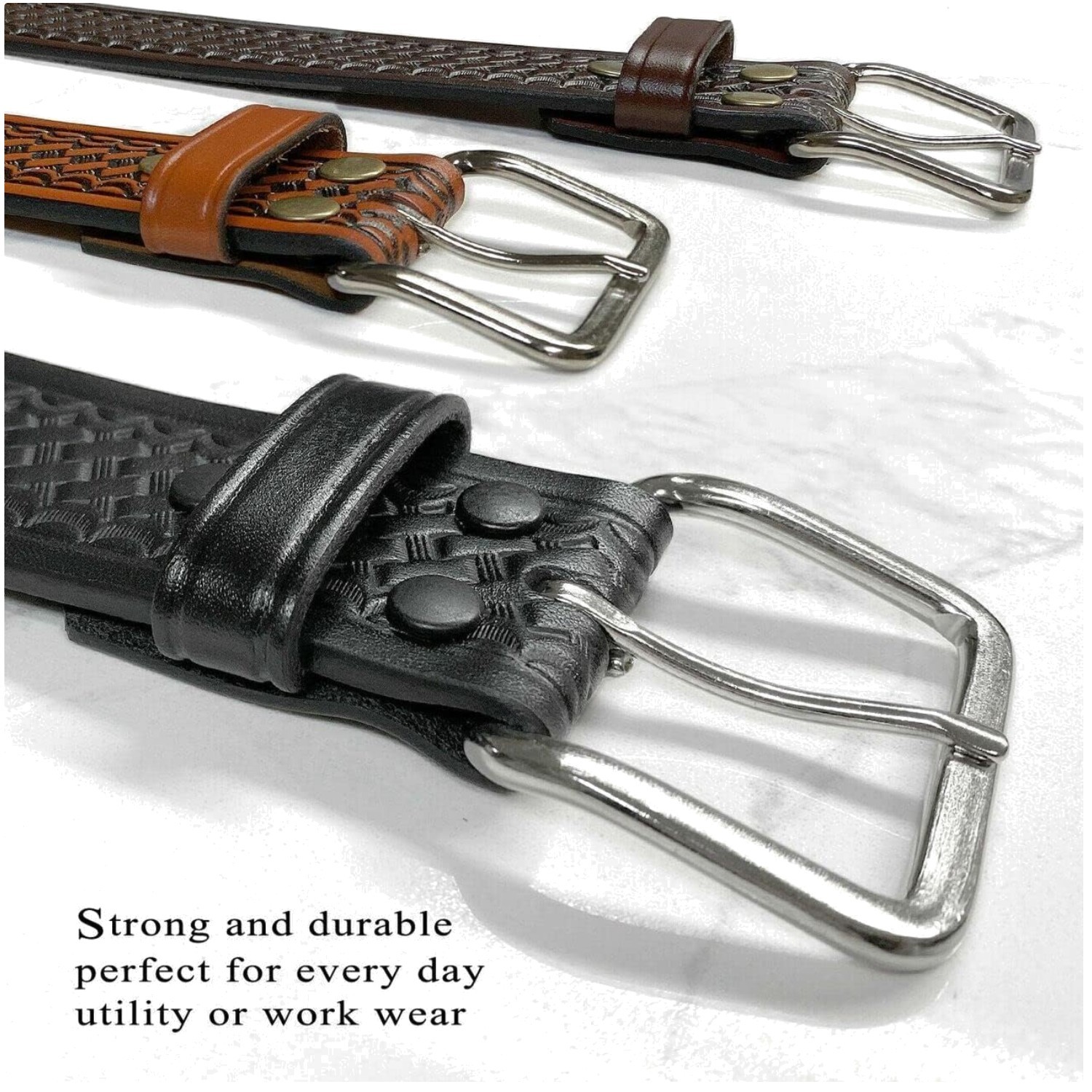 Full Grain Leather Work Belt 1-3/4″ Wide, Silver Buckle