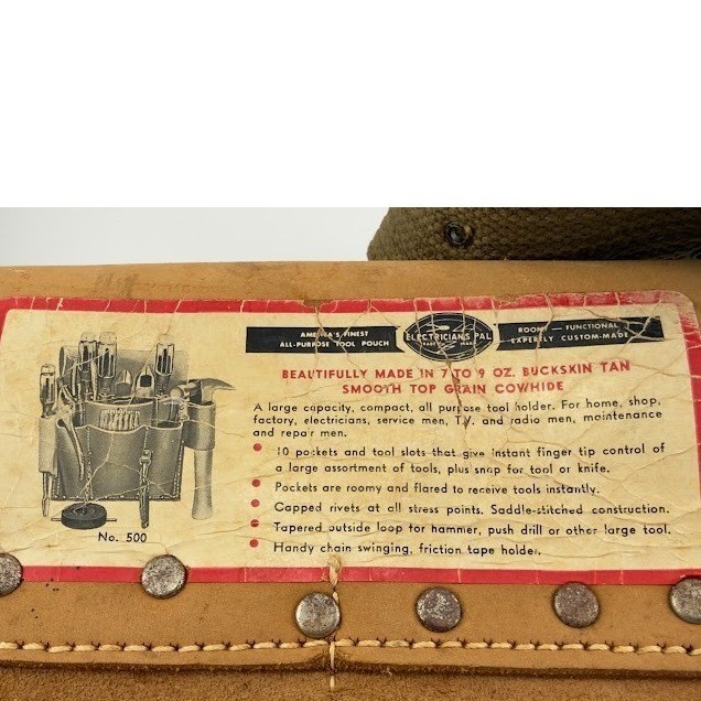 Vintage Electricians Pal No 500 Leather Tool Pouch with Canvas Web Belt Tan USA