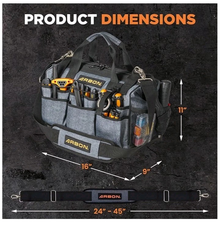 Arbon Electrician Tool Bag Heavy Duty Organizer with 34 Pockets Large Storage.