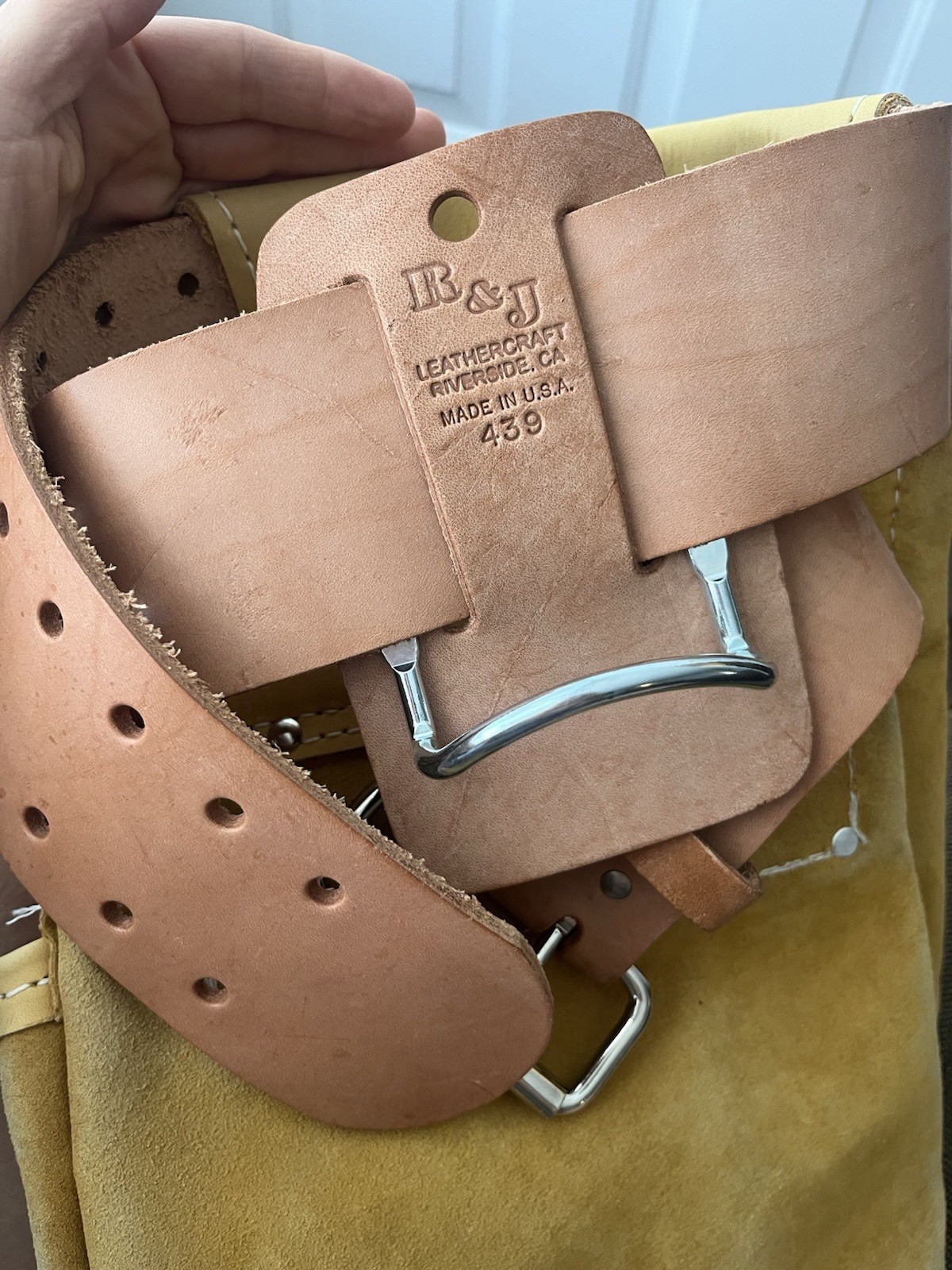 R&J Leathercraft 644 Leather Framer Tool Belt w/ Pouches, Hammer Holder Tan