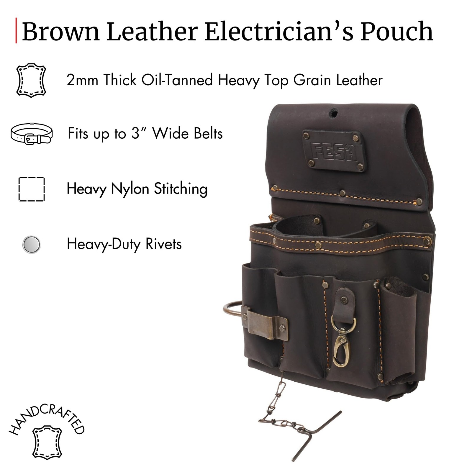 FESA Leather Electrician Tool Pouch – 13-in-1 Top Grain Leather Electrician P…