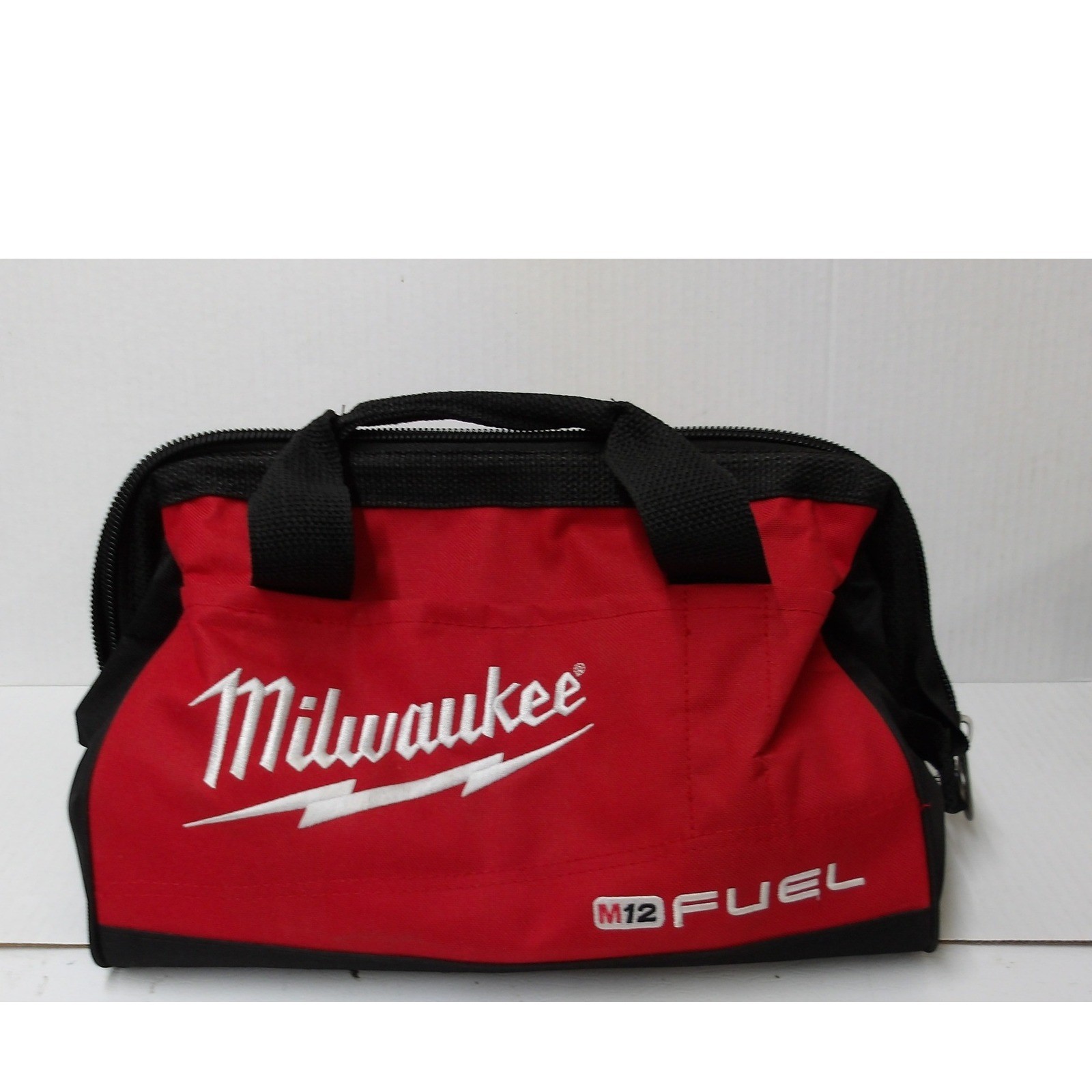 Milwaukee M12 Fuel Red Black Canvas Zippered Contractor Tool Bag /#26696
