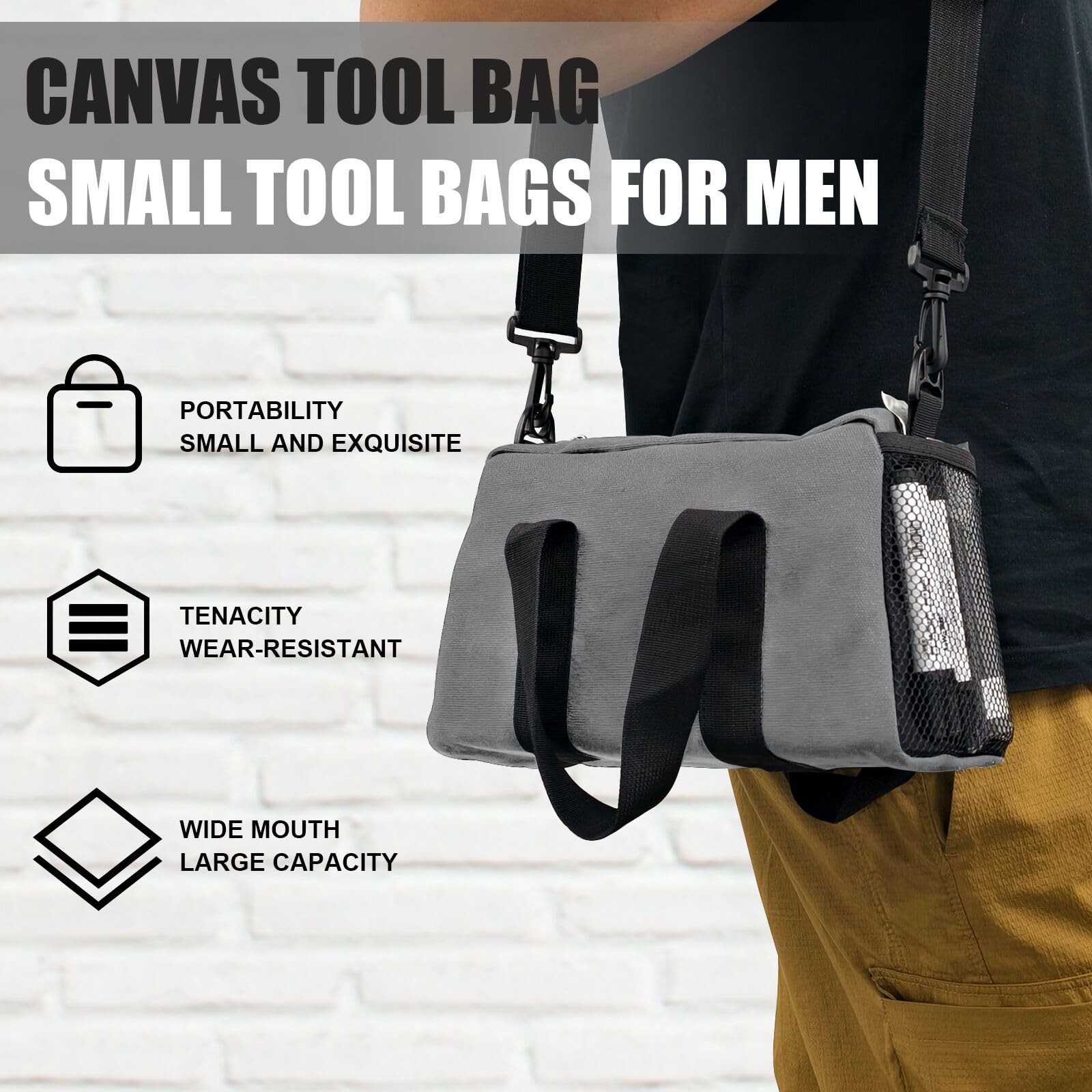 Small Tool Bag,Close Top Wide Mouth Tool Organizer Bag,Large Capacity Tool Ba…