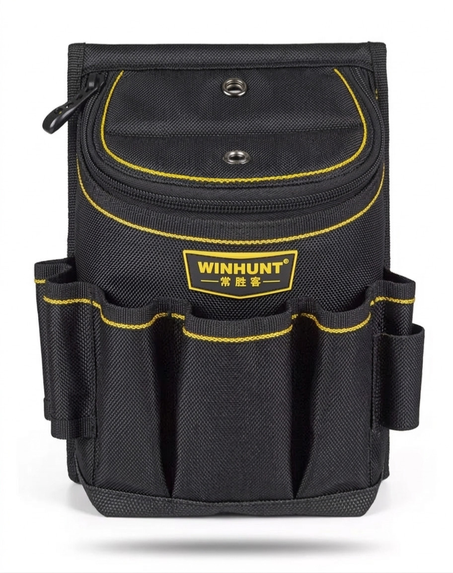 Professional 15-Pocket Tool Belt Pouch Heavy Duty Electrician Waist Bag Black