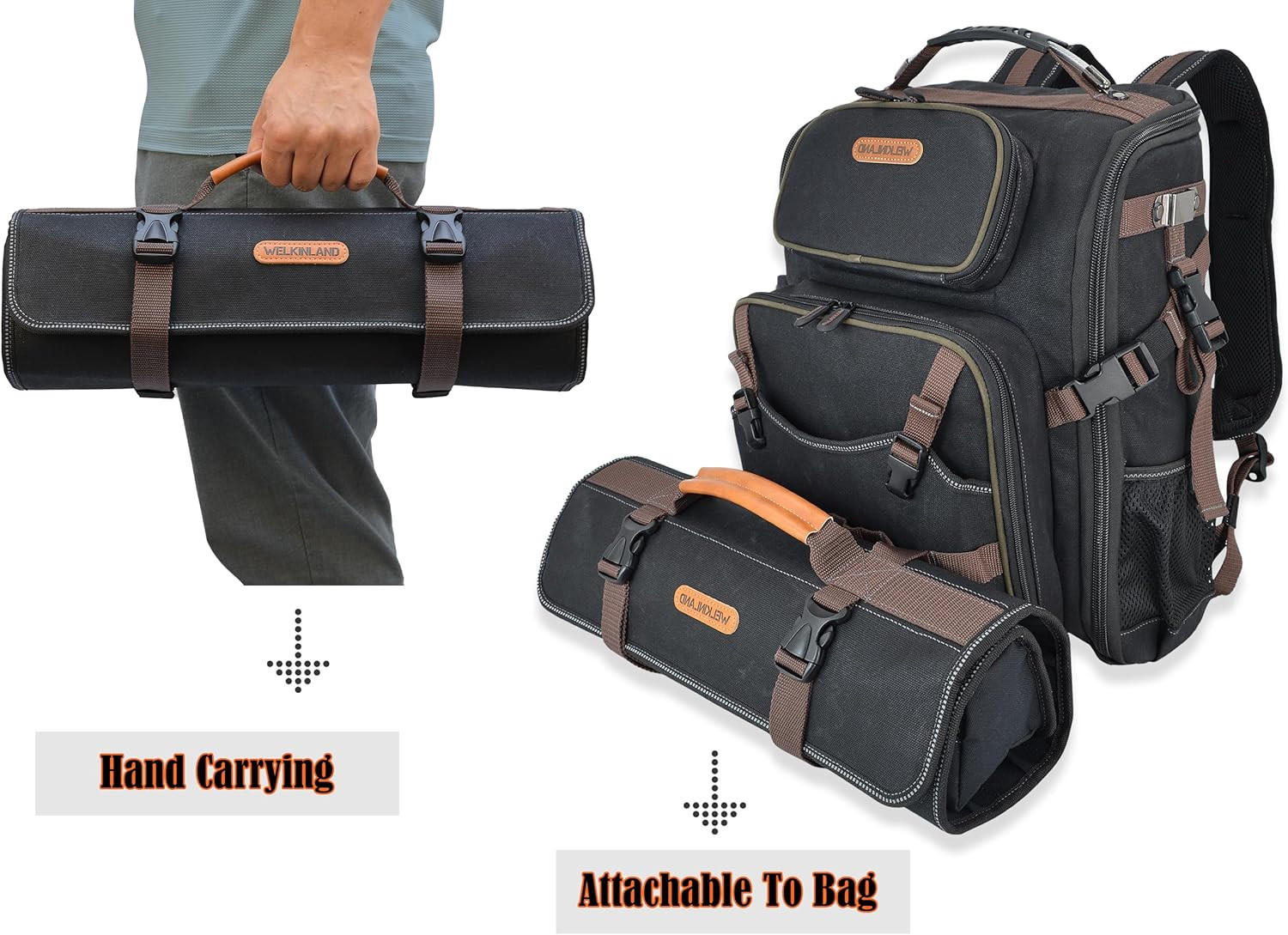 18-Pockets Waxed Canvas Tool Roll, Heavy-Duty Tool Bag Roll, Waterproof Tool Rol