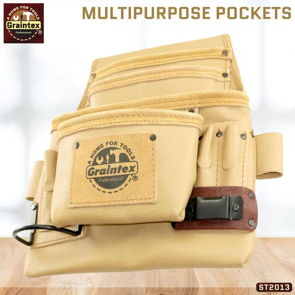 10-Pocket Rugged Top Grain Leather Nail and Tool Pouch