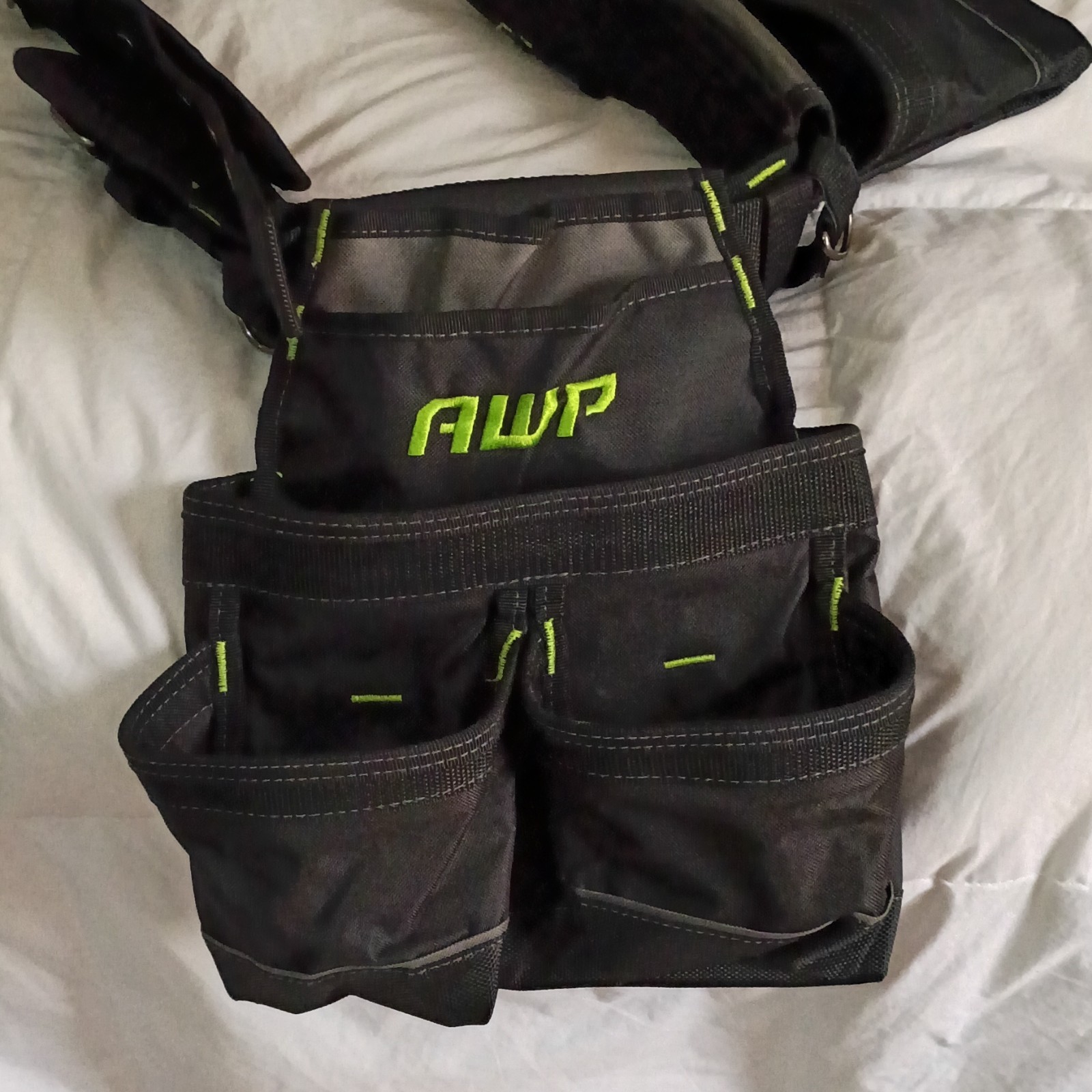 AWP L-699-P-3 Adjustable Nylon Tool Belt w/ Multiple Pouches Black/Gray/Green