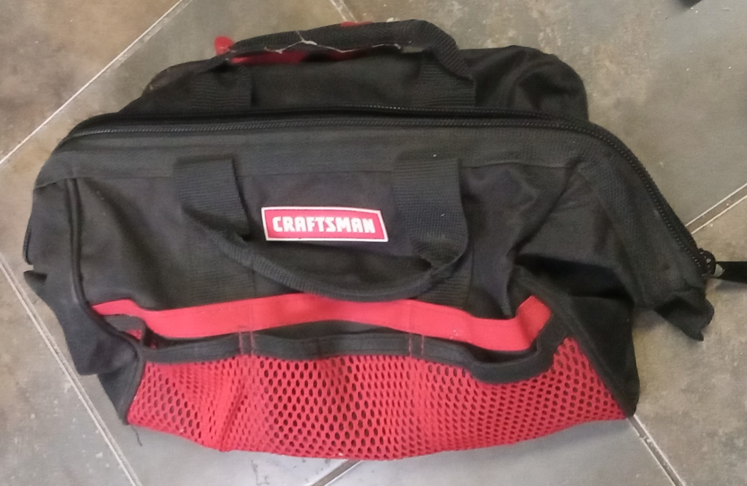Craftsman Tool Bag 100% Poly Zipper Tote Carrying Bag 8″x8″x 12″ Black/Red Nice!