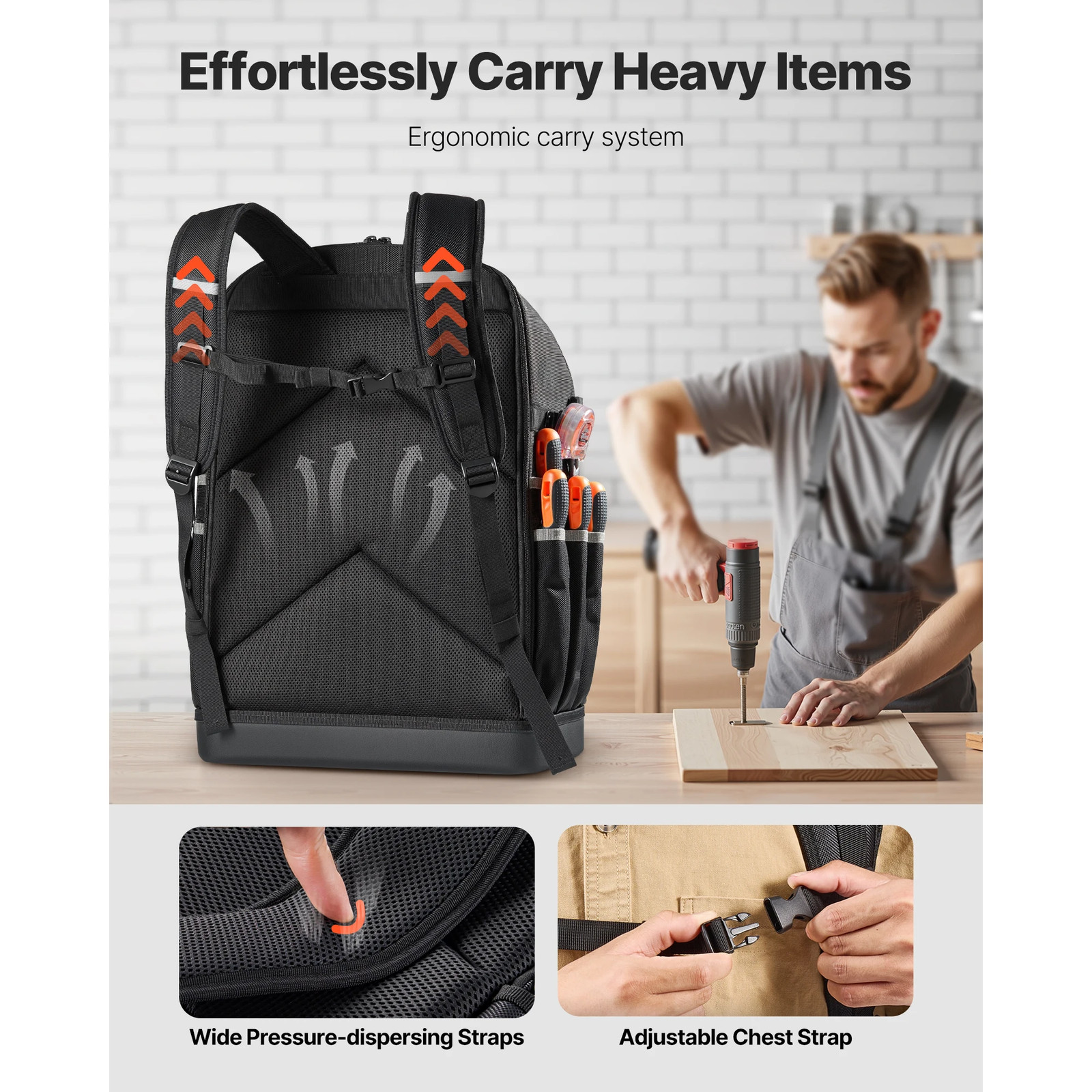Heavy Duty Electrician Jobsite Backpack 1680D Ballistic Nylon Hard Base