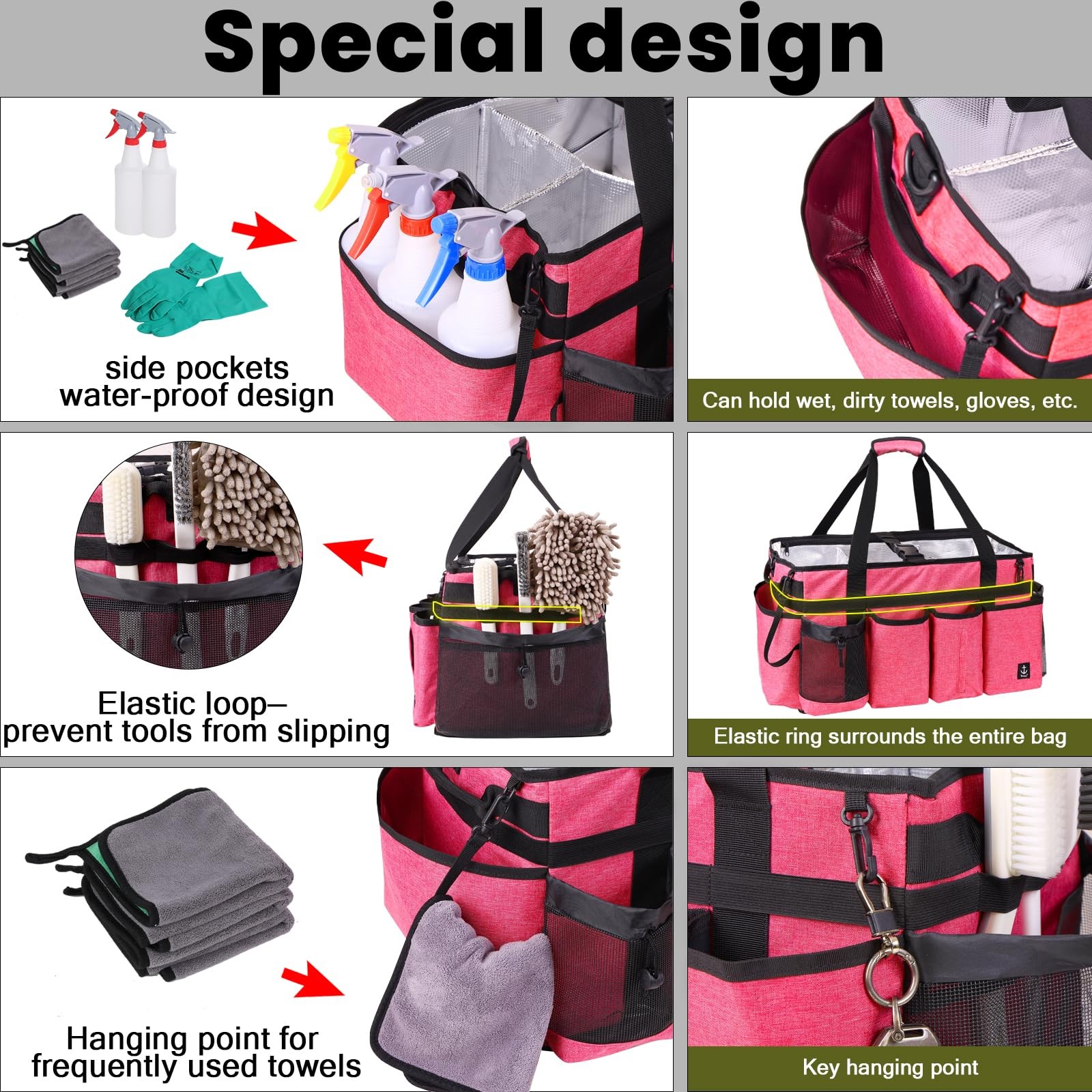 Timoxi Extra large Cleaning Caddy Bag Built-in 19» x 11» x 11», Pink