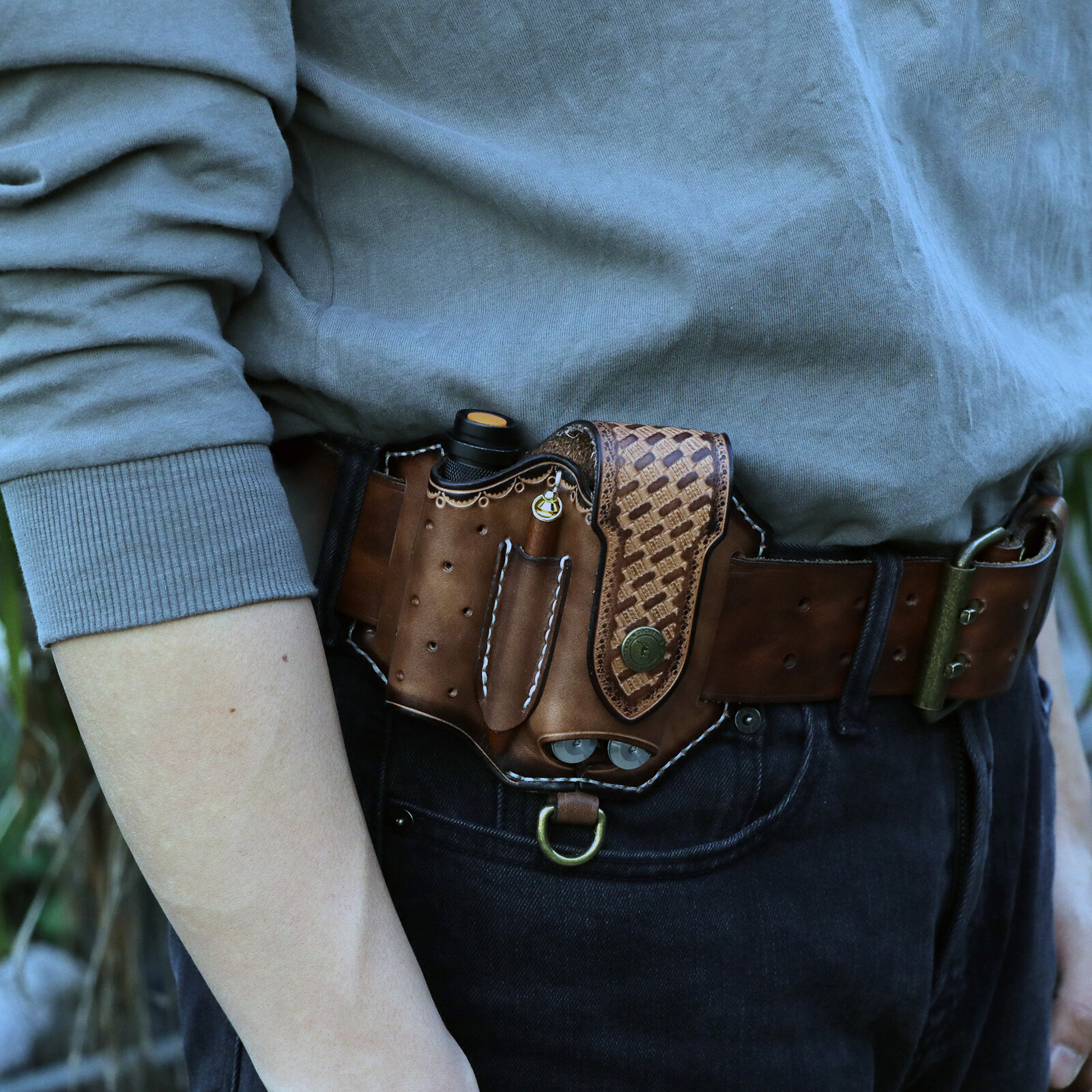 Leather 4 in 1 Knife Sheath EDC Pliers Belt Holder Pouch Multitool Case