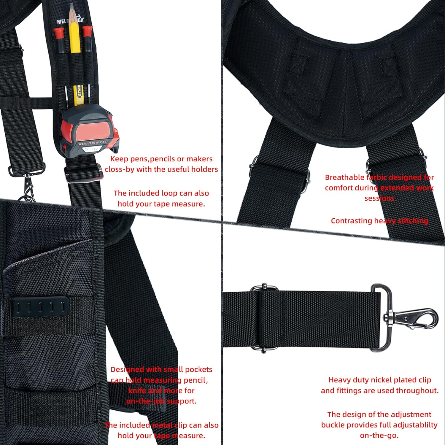 MELOTOUGH Tool Belt Suspenders Construction Bag Suspenders Padded Work Belt